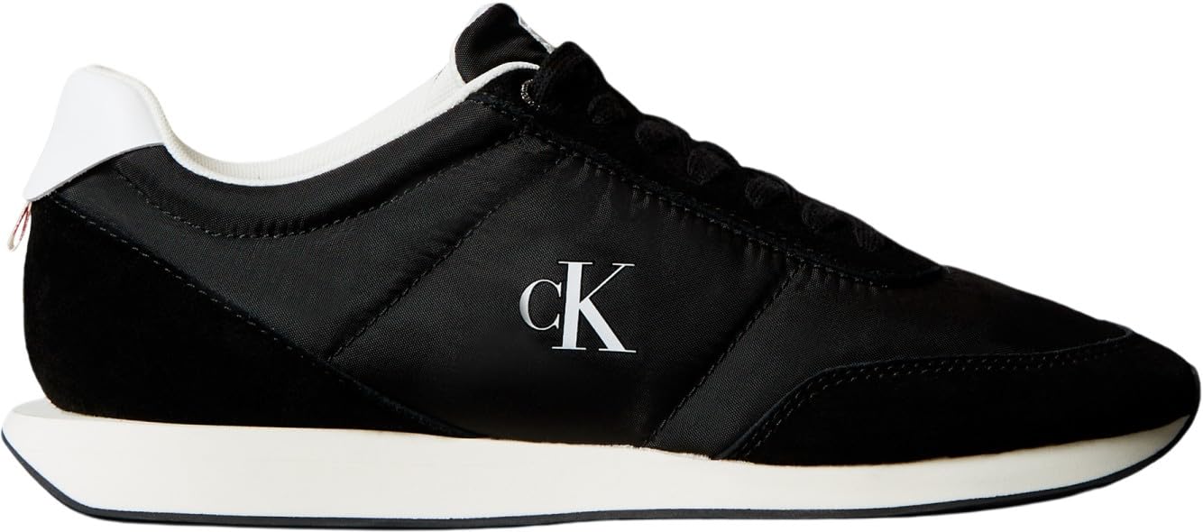 Calvin Klein Men’s Retro Mix Runner Trainers with Logo, Black (Black/Bright White), 13