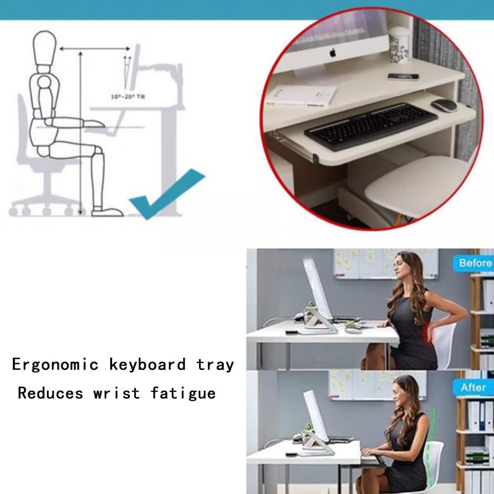 Cassetto per Tastiera Estraibile sotto Scrivania, Vassoio per Tastiera Scorrevole, 54/60/70x27cm, Supporto Tastiera per Scrivania E Tavolo PC, Porta Mouse(Black,28"x11"(70x27cm))
