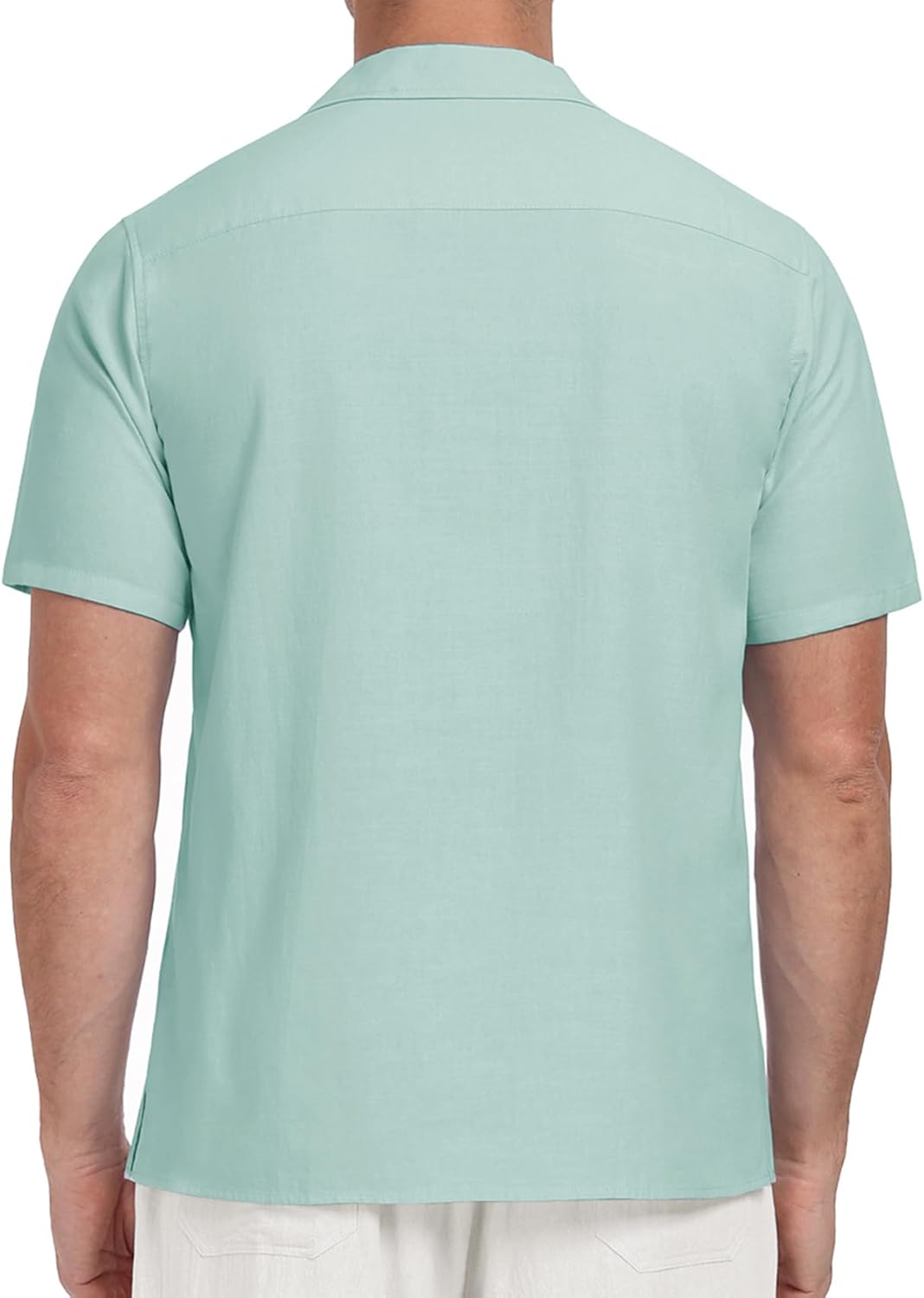 Askdeer Men's Linen Short Sleeve Vintage Bowling Shirt Casual Button Down Summer Cuba Beach Shirt Blue Green White - Image 5