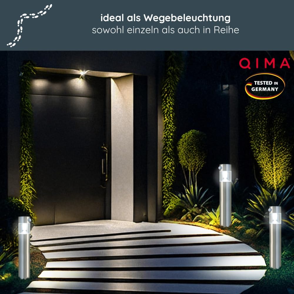 MeLiTec Solar Gartenleuchte mit Bewegungsmelder & Dämmerungssensor – Edelstahl Wegeleuchte, Außen, IP44 – Solarlampe kaltweiß