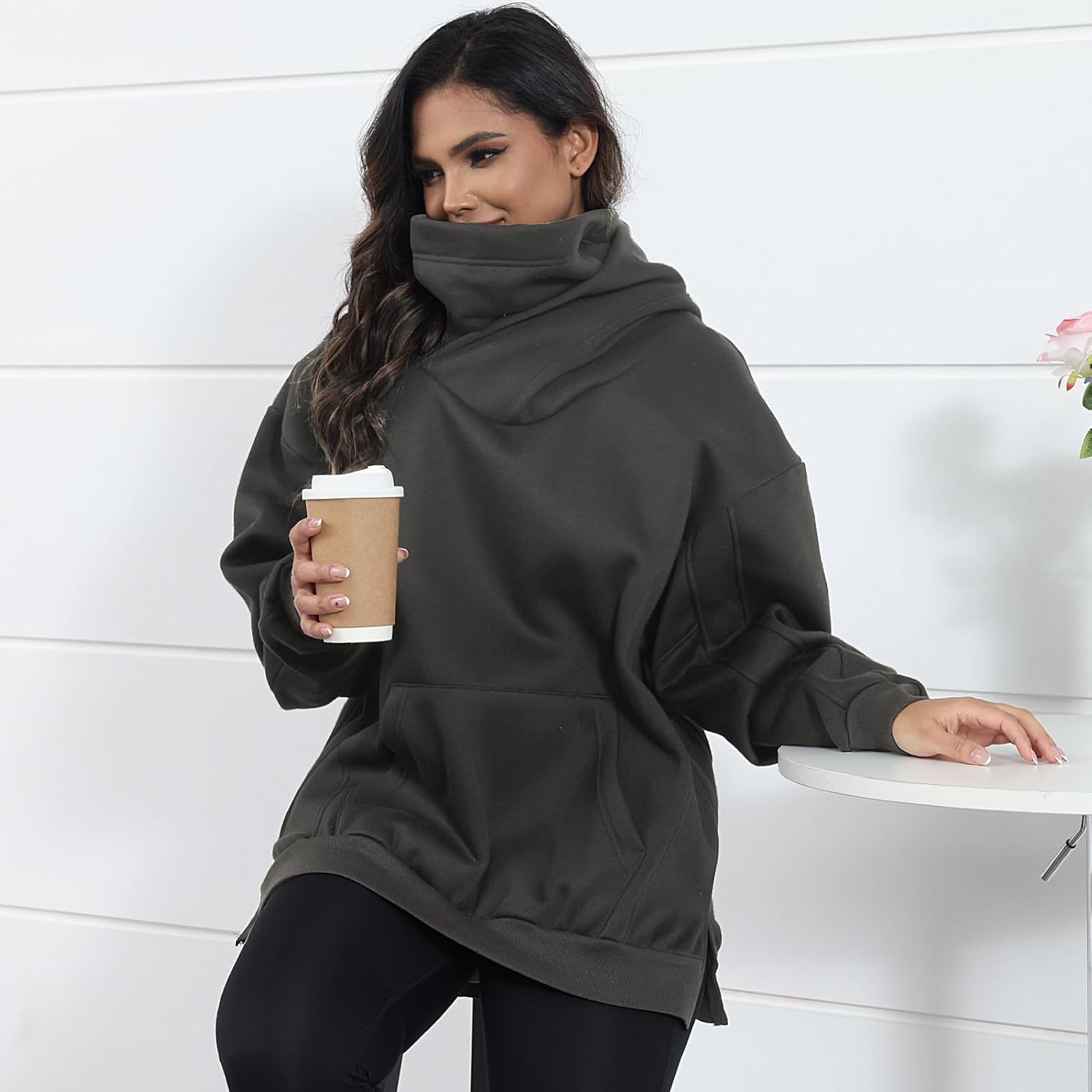 Womens Fleece Hoodie with Scarf Cotton Oversized Pullover Casual Hooded Sweatshirts Sweater Fall Winter Clothes - Image 6