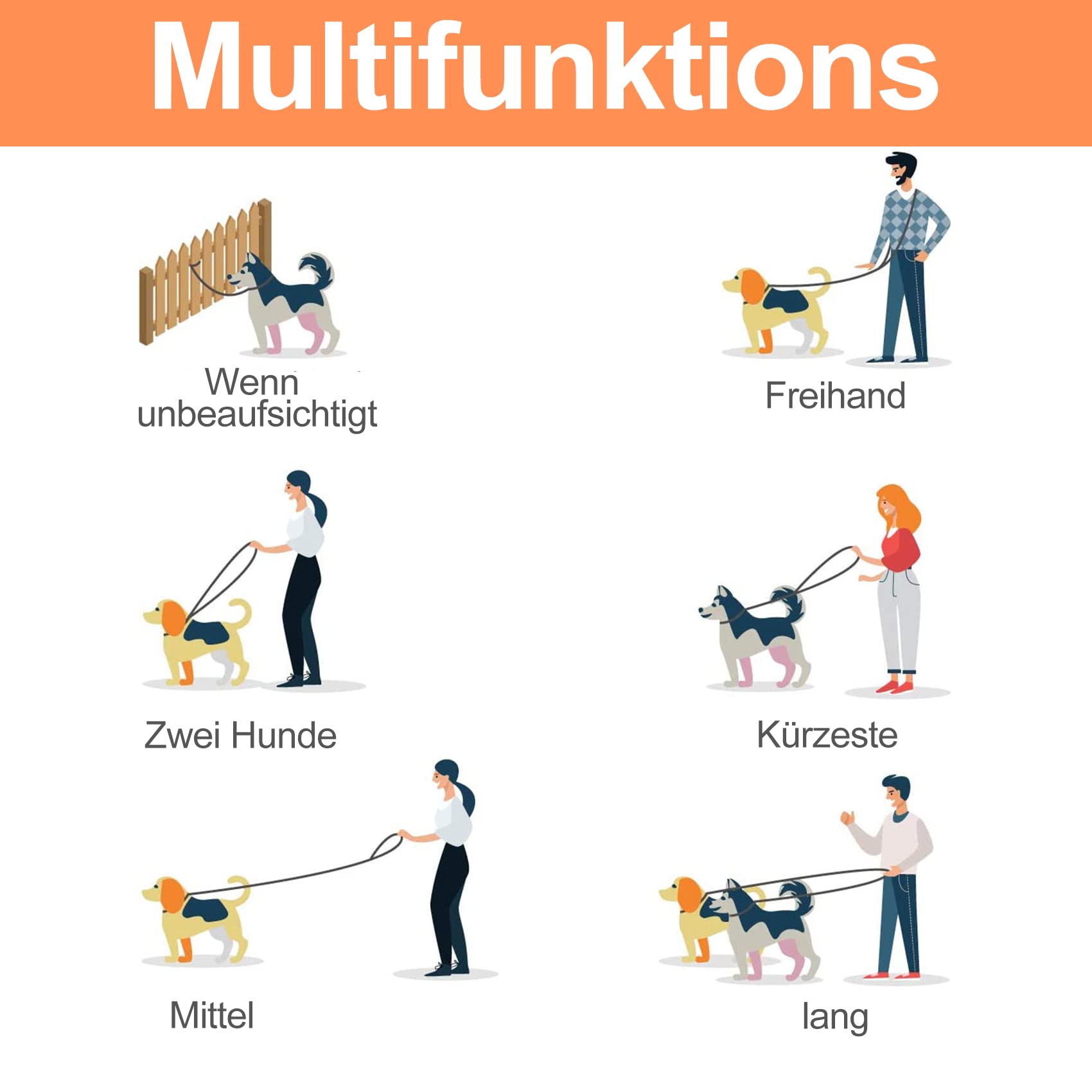 Guinzaglio per Cani, Cani di Grossa Taglia, Doppio Guinzaglio, Riflettente Premium, Regolabile in 3 Direzioni, Guinzaglio a Spalla in nylon, rotondo e resistente ai morsi con 2 moschettoni, 3M marrone