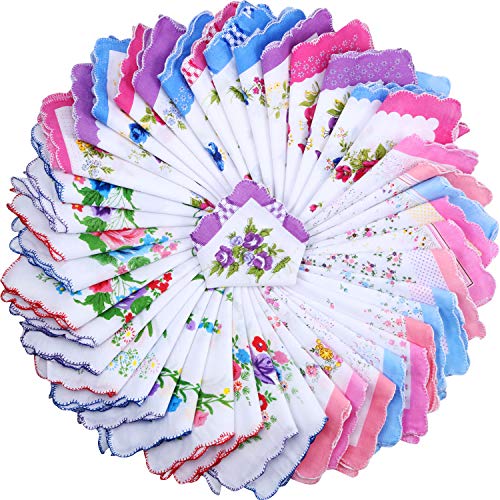 45 Pieces Ladies Hankies Women Floral Handkerchiefs Vintage Cotton Handkerchiefs