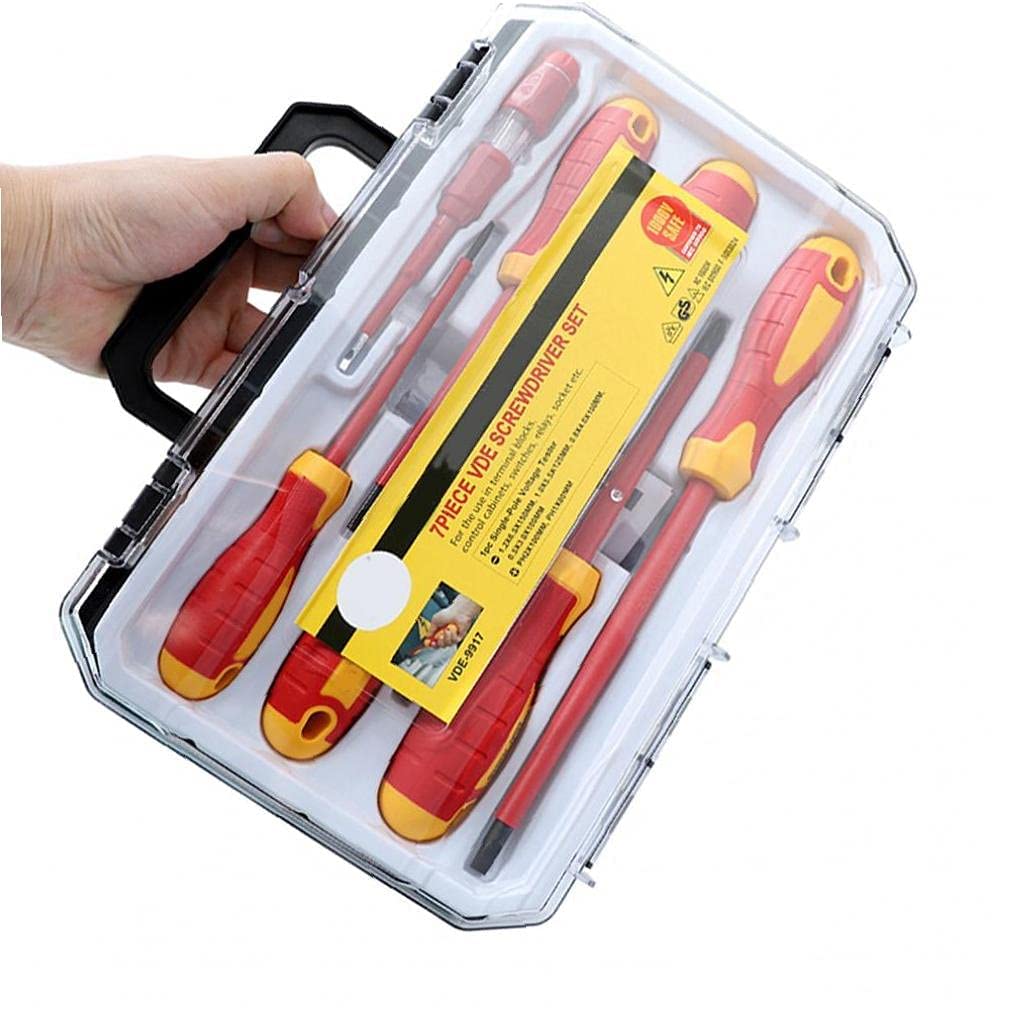 Juego de Destornilladores aislados de Punta Plana de 1000 V con Estuche de Transporte para comprobador de circuitos, 7 Piezas