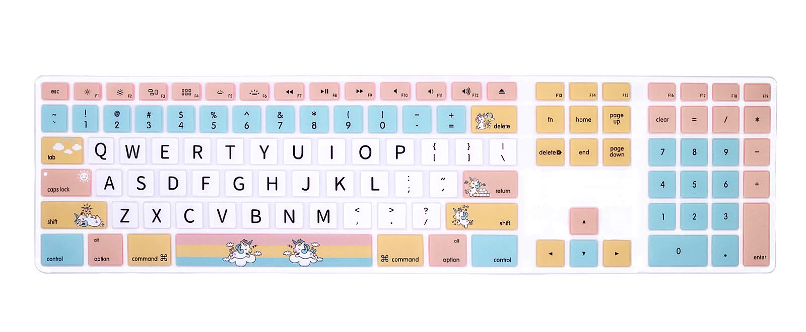 HRHfor iMac G6 MB110LL/B and MB110LL/A A1243 Keyboard with Numeric Keypad NumberPad Print with: Cartoon Unicorn Design Silicone Keyboard Skin Cover [US Layout]