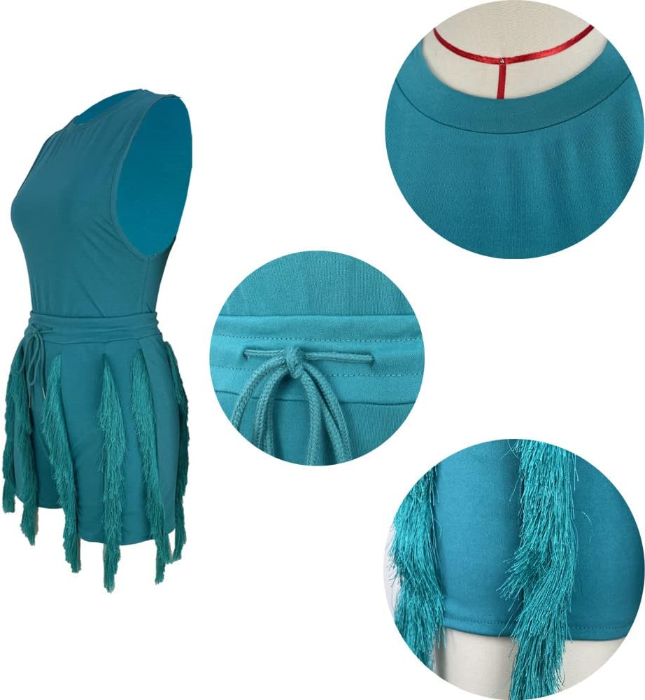 PRIVIMIX Women 2 Piece Outfits Fringe Tassel Short Pants Set Sleeveless Top Sweatsuit High Waisted Clubwears - Image 5
