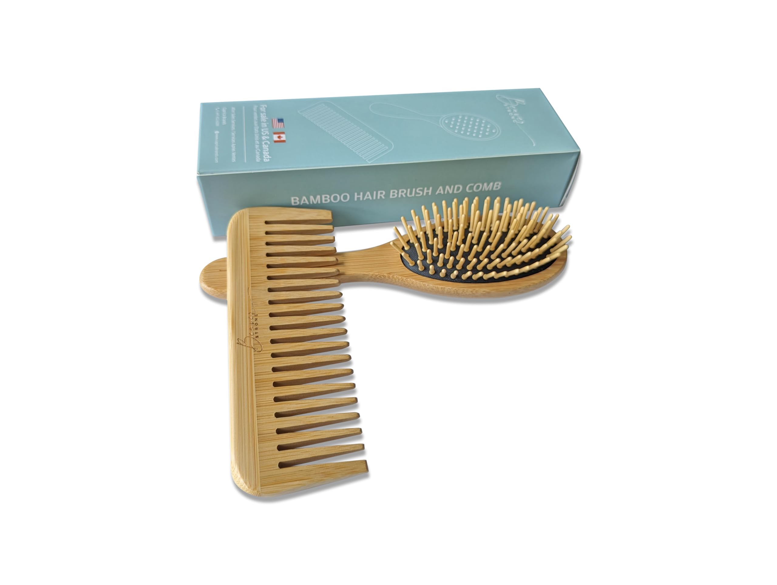 Juego de 2 cepillos y peines de madera para el cabello, cerdas de madera natural para desenredar y peinar suavemente, diseño ecológico para tus artículos esenciales diarios para el