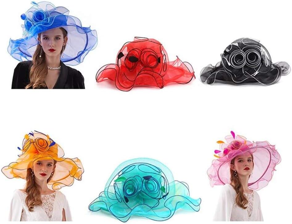 Women's Organza Fascinator Hat with Wide Brim Flower Elegant Church, Derby, Wedding Tea Party Hat for Ladies Formal Sun Hats - Image 6