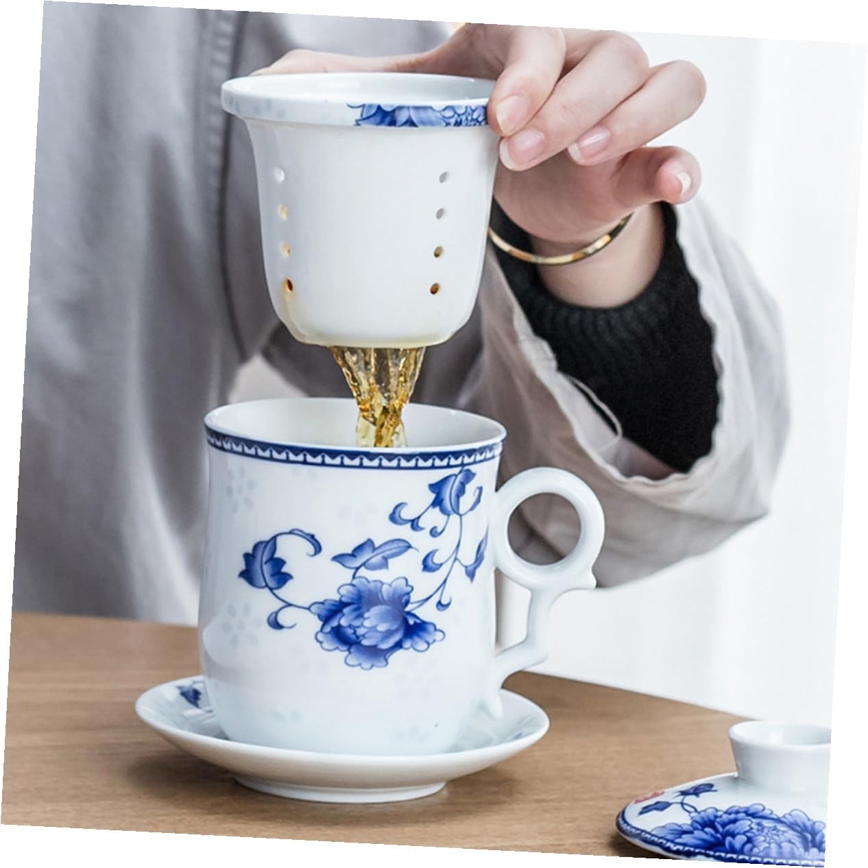 Toyvian Taza de Té de Clásica con Filtro y Tapa Diseño Azul y para Apto para Hogar Oficina y Restaurante