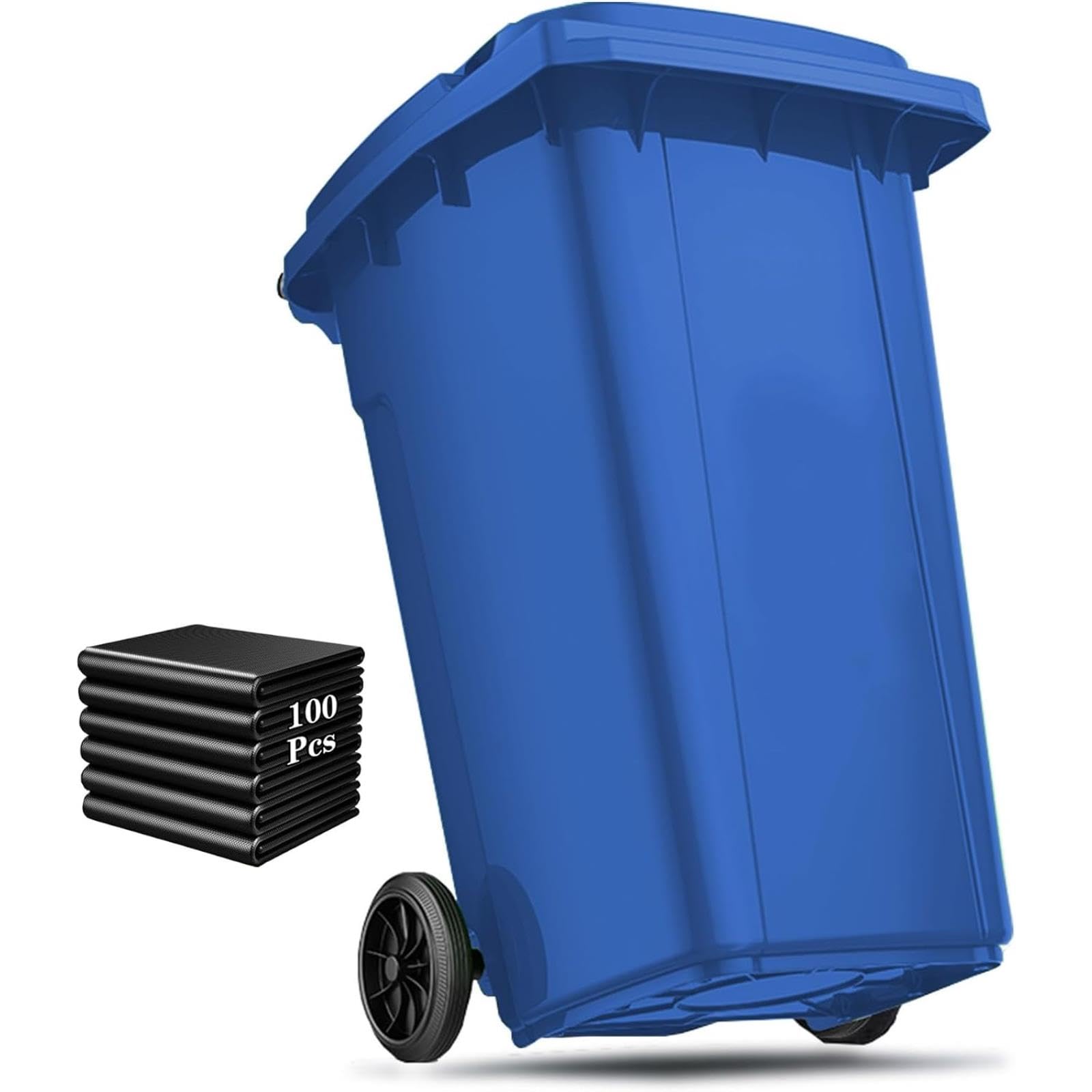 VITIWEDTY Large Outdoor Trash Can with Wheels & Lid, Heavy Duty Garbage Bin with 100 PCS Bags for Backyard, Deck (Blue 22 Gallon)
