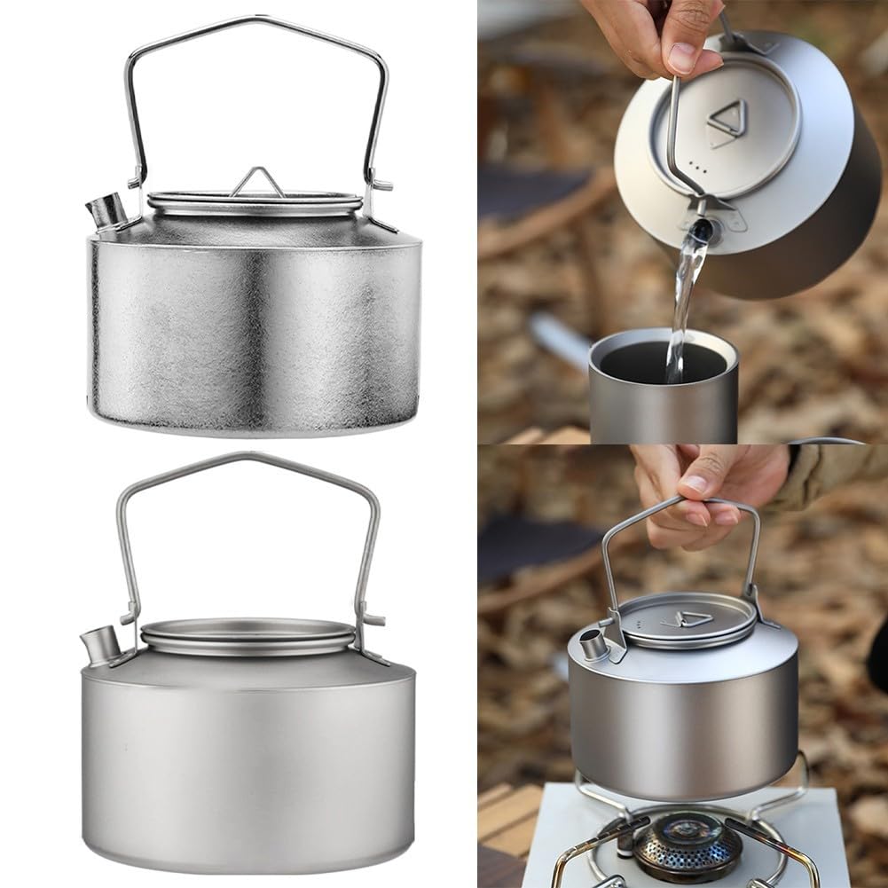 Bollitore in titanio da 980 ml in puro Ti con manico pieghevole per un efficiente trasferimento del calore e un trasporto leggero (stile fiore di ghiaccio)