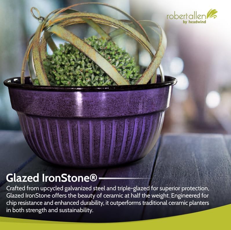 Headwind Glazed Ironstone Boutique Collection Cascade Bowl Plant Pot – Plum Color 8 Inch Pot for Indoor Plants - Planters for Indoor Plants - Ideal Succulent Planters by Robert Allen