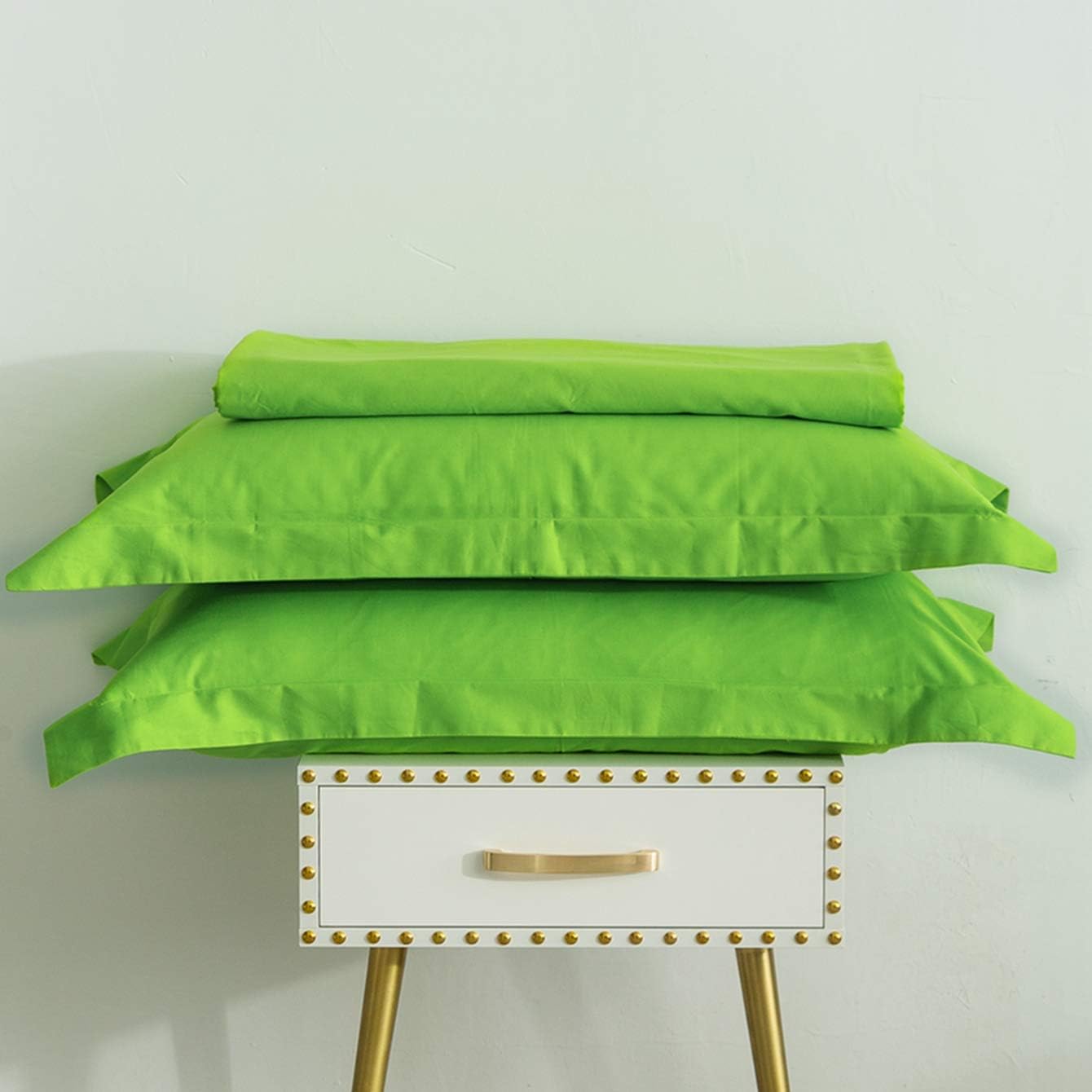 SUSYBAO Bright Green Duvet Cover Twin 100% Cotton 2 Pcs Set 1 Single Light Green Duvet Cover with Zipper Ties 1 Pillow Sham Farmhouse Neon Green Bedding Set Soft Comfortable