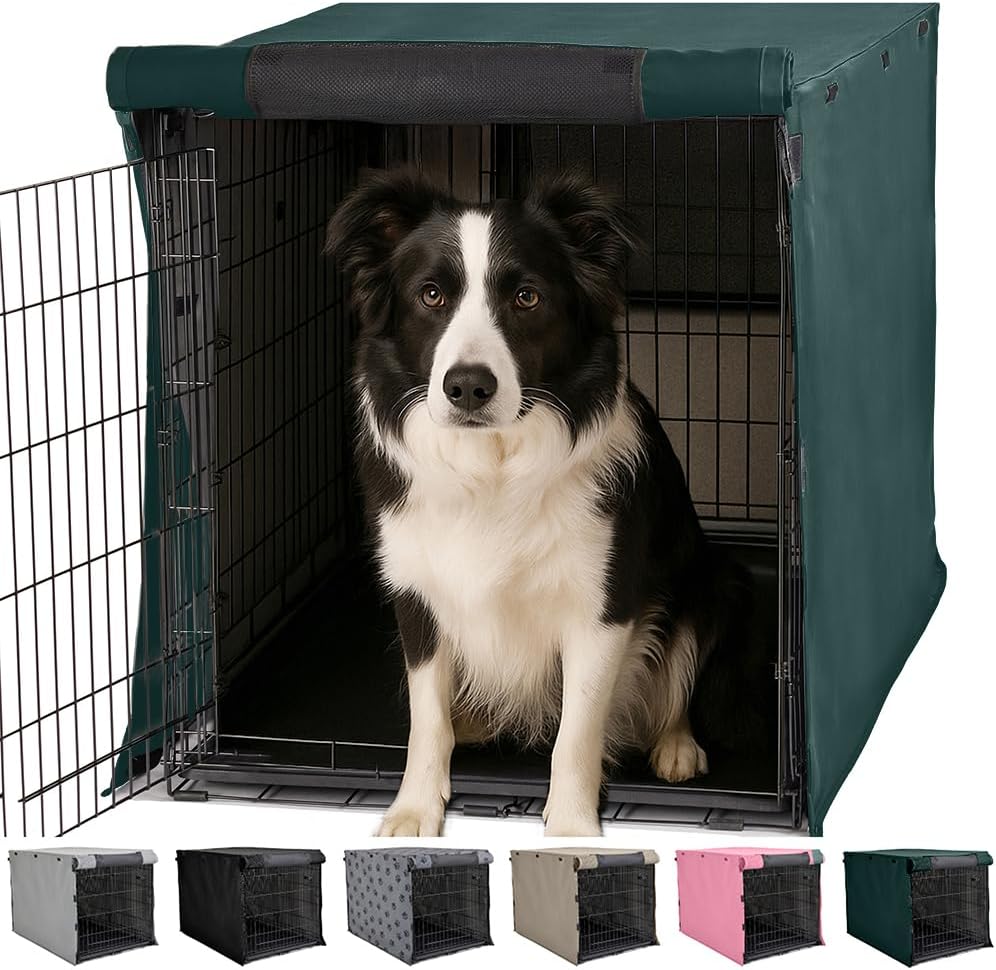 GORILLA GRIP Dog Crate Covers Compatible with Amazon Basics Dog Crates, All Sides Open, Privacy Cover Fits 36" Wire Kennel, Breathable Mesh Windows, Light Reducing Training Cage Topper, Hunter Green 36" x 23" x 25" Hunter Green