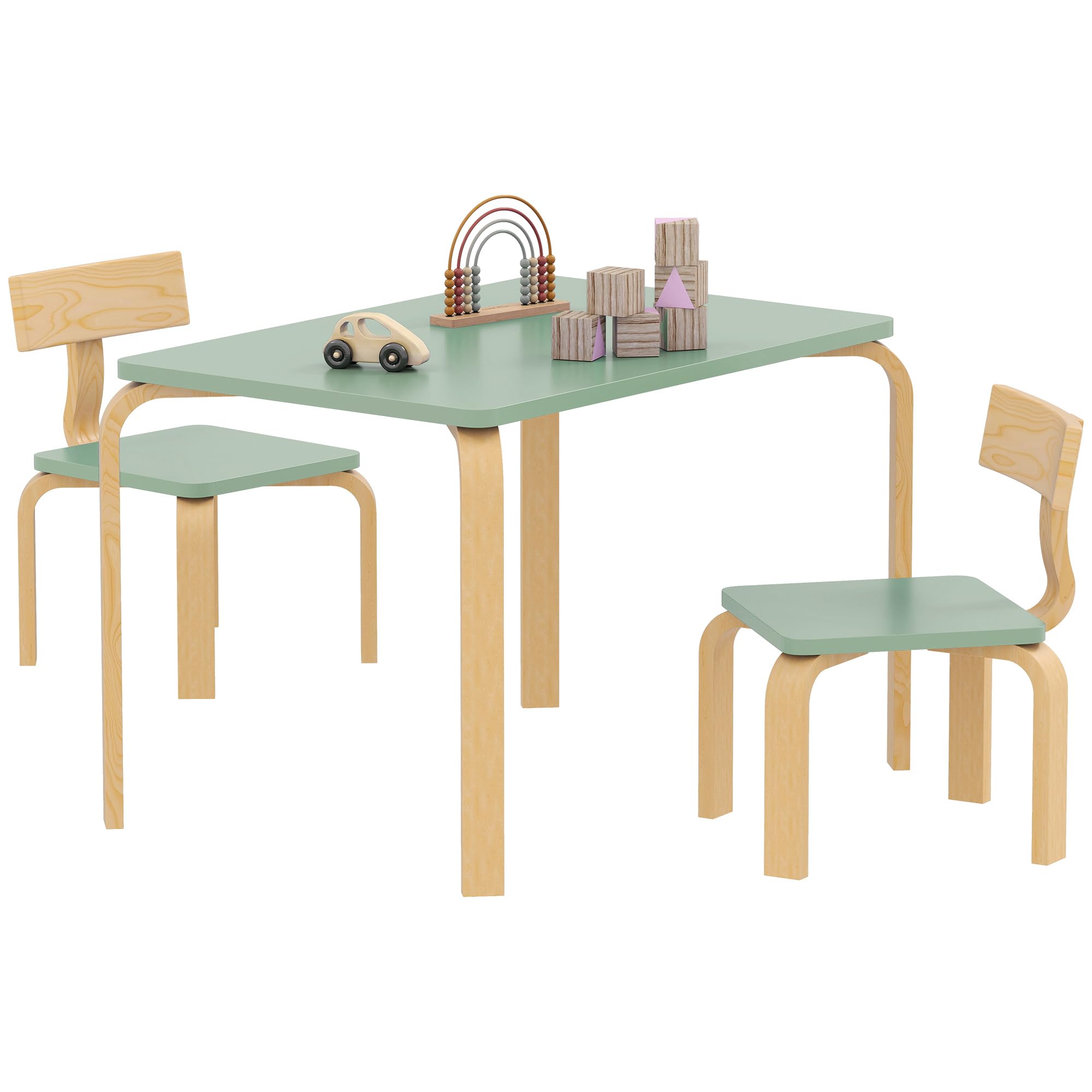 AIYAPLAY Table Enfant avec Chaise, Ensemble Table et 2 chaises en Bois pour Dessiner, Jouer, étudier, Cadeau pour Fille garçon 3-8 Ans, pour Salle de Jeux, Chambre, Maternelle, Vert