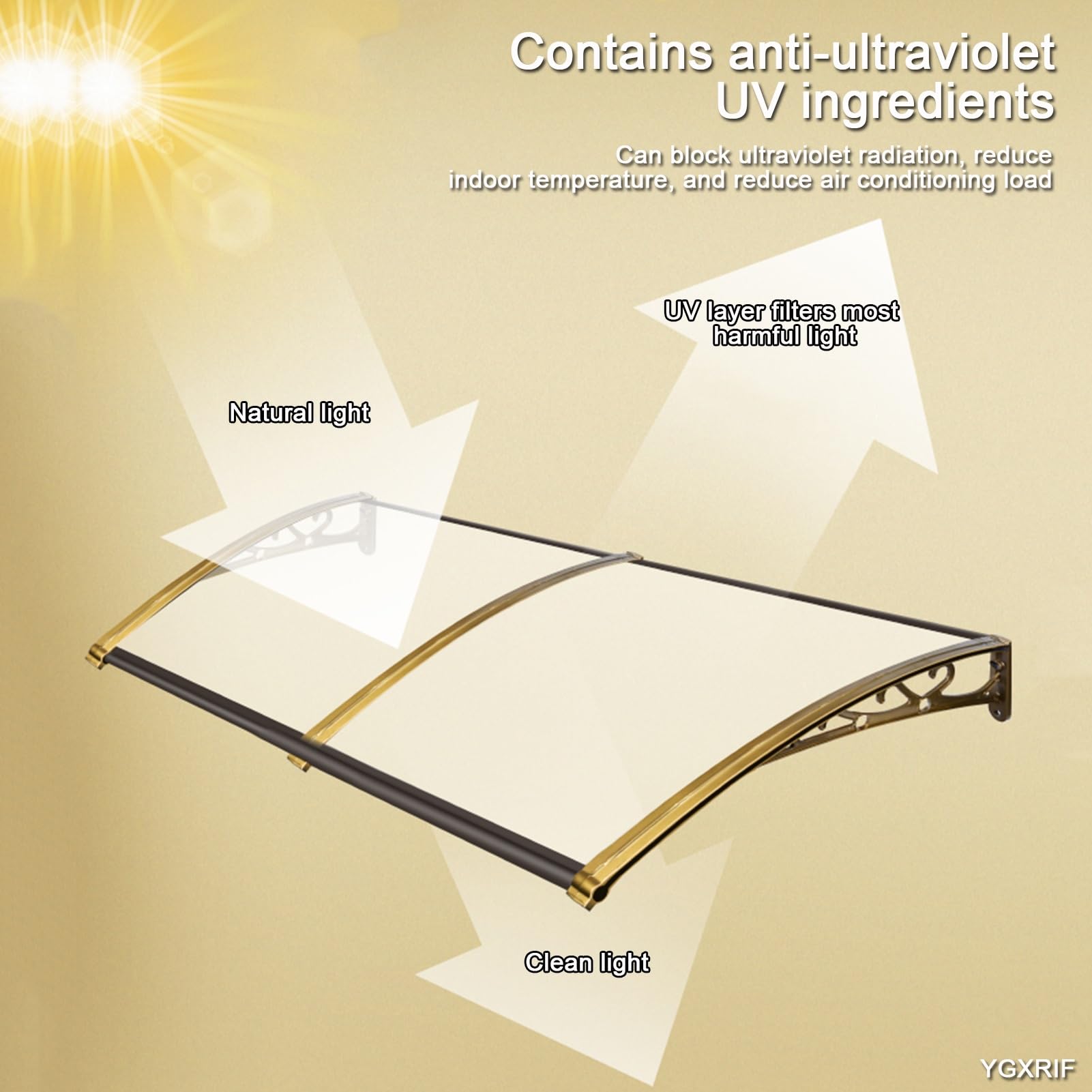 YGXRIF Polycarbonate Window Awning Door Canopy, Curved Front Door