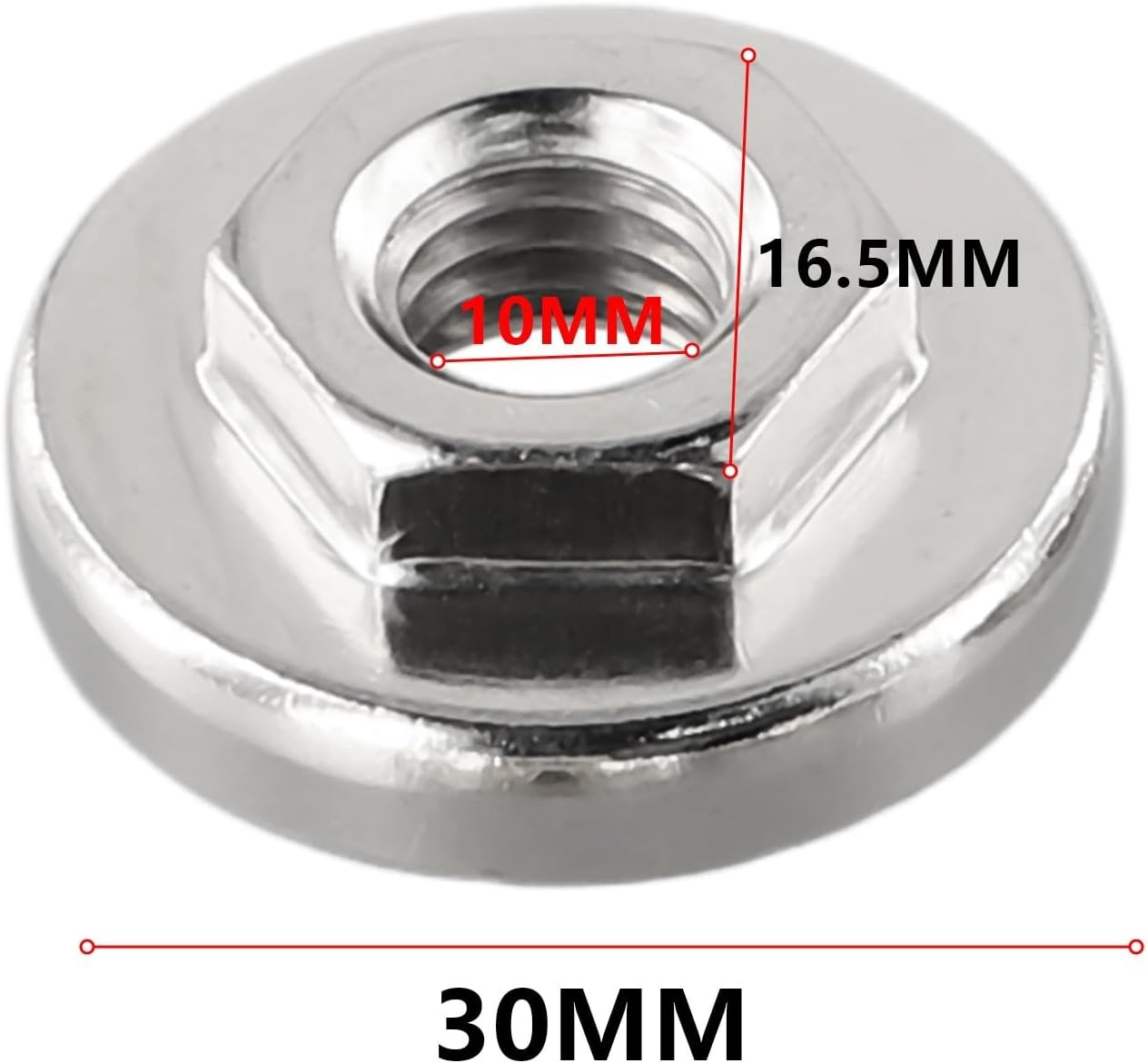 5-Piece Hex Nut Replacement Set Angle Grinder Chuck Locking – M10 Thread, 30mm Silver Quick-Change Flange Nuts Compatible with 100mm Angle Grinders