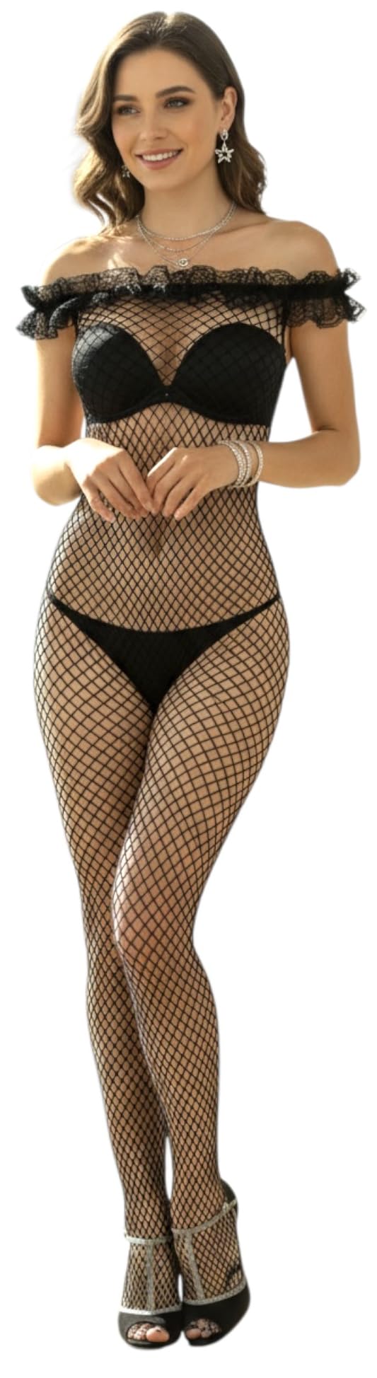ToBeInStyle Women’s Bodystocking Crotchless Peek-A-Boo Fishnet Lace Bodysuit