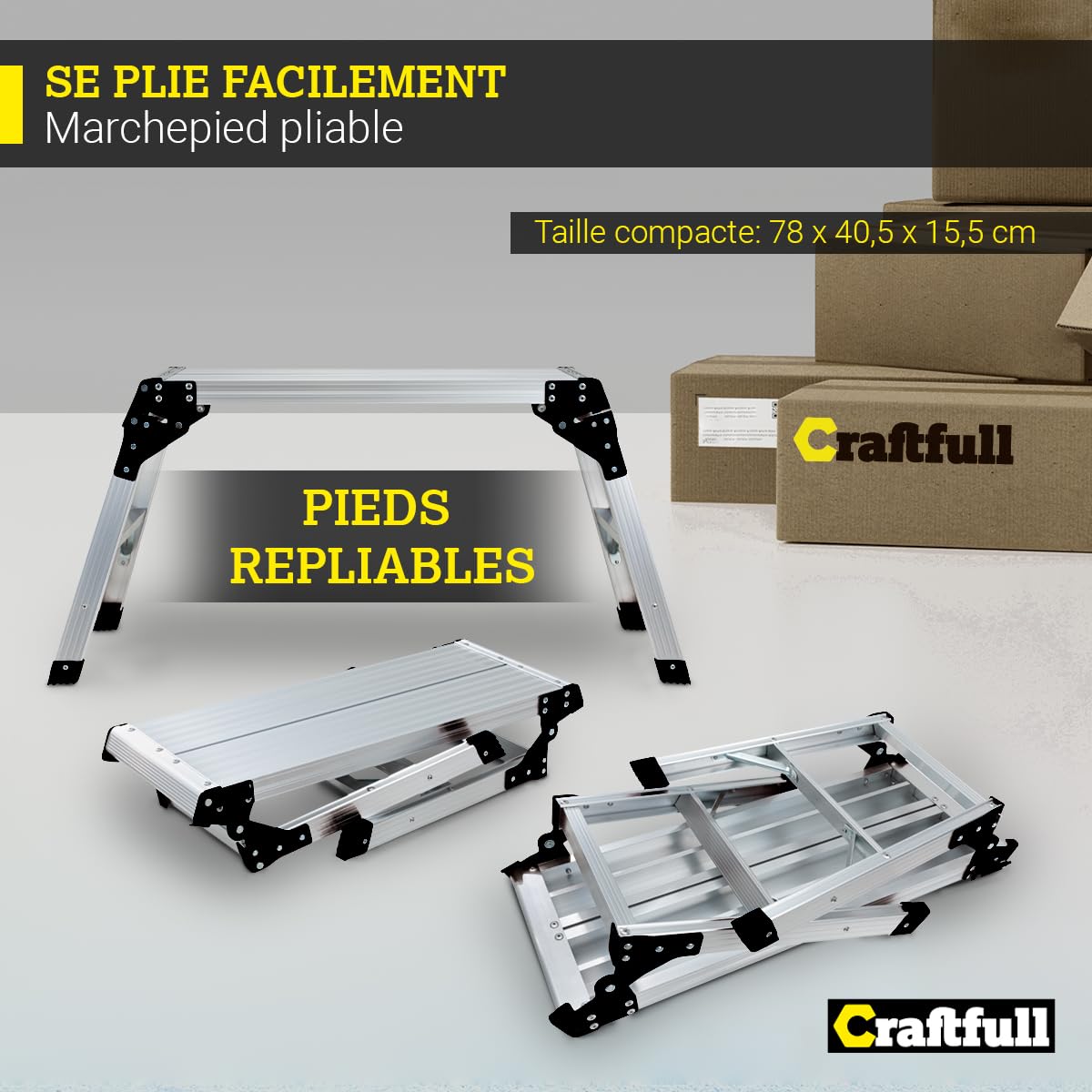 Craftfull Plateforme de Travail CF-107A | Échafaudage de 3 étapes - Échelle en Aluminium - Pliable - Jusqu'à 150 kg - Plateforme de Travail avec échafaudage - Escabeau - Établi