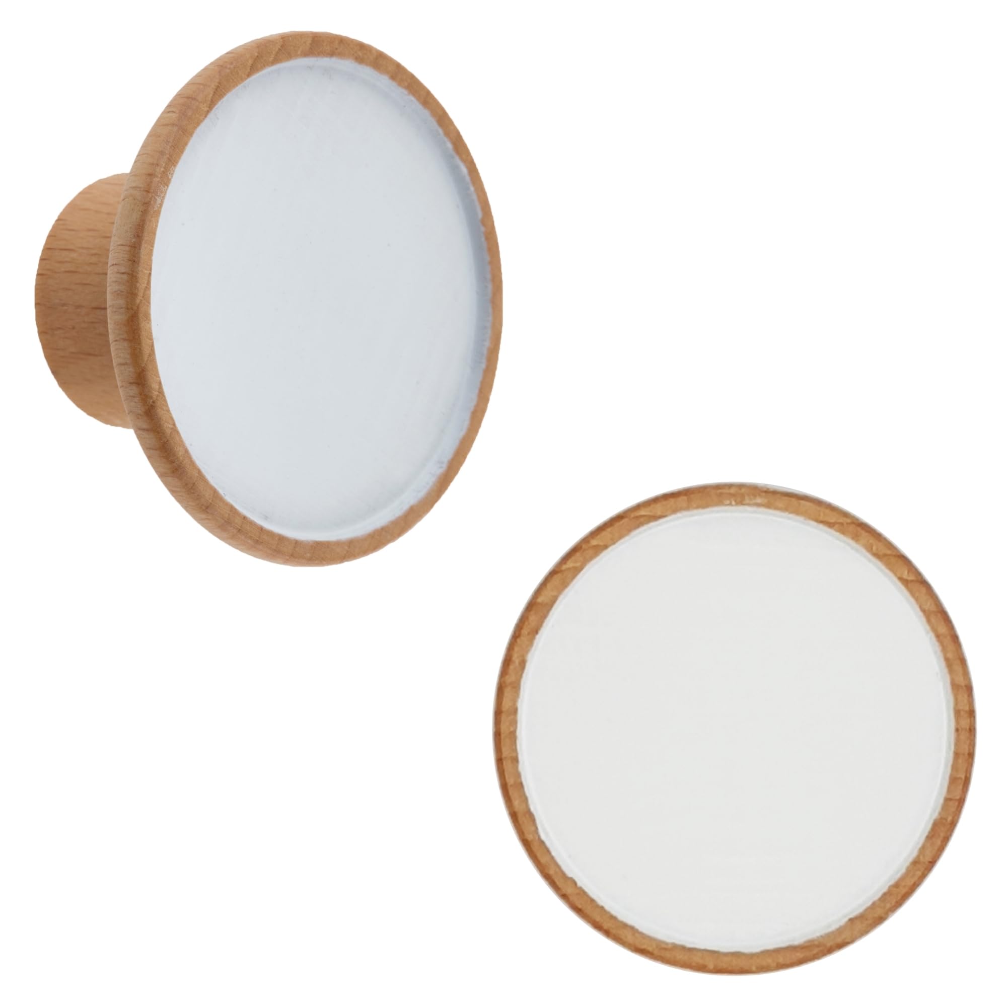 Keypak White 10 Pack Painted Centre Pine Knobs 45Mm – Beech Wood Cabinet & Drawer Knob Handles For Kitchen, Wardrobes, Furniture & Diy Renovations (White)