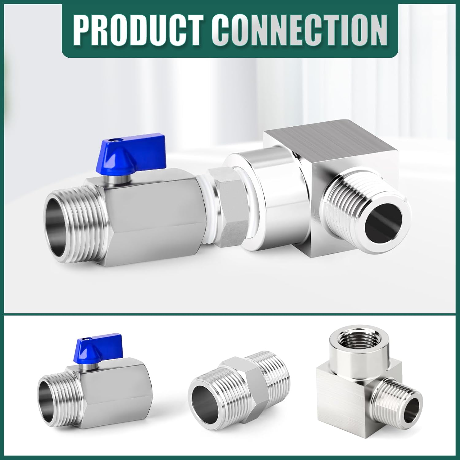 2PCS 304 Stainless Steel Square 90 Degree Barstock Street Elbow Pipe Fitting, 1/8" NPT Male x 1/8" NPT Female, for Fuel/Air/Water/Gas/Oil