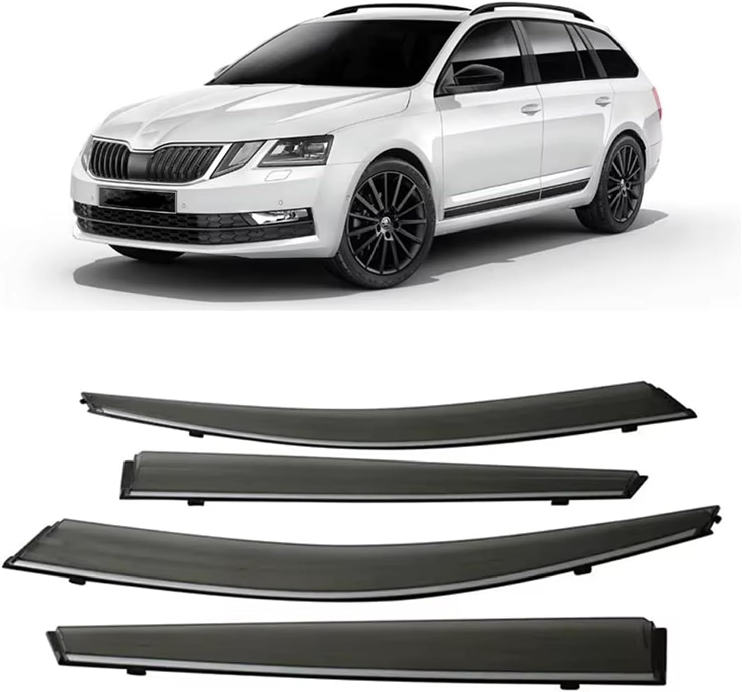 Acwyahso Normal Rain Guards Wind Deflectors For Skoda Octavia Sport Wagon Mk3-5E 2013-2019, 4Pcs Vent Visors, Allows Fresh Air & Keeps Rain Out, No-Drill Install