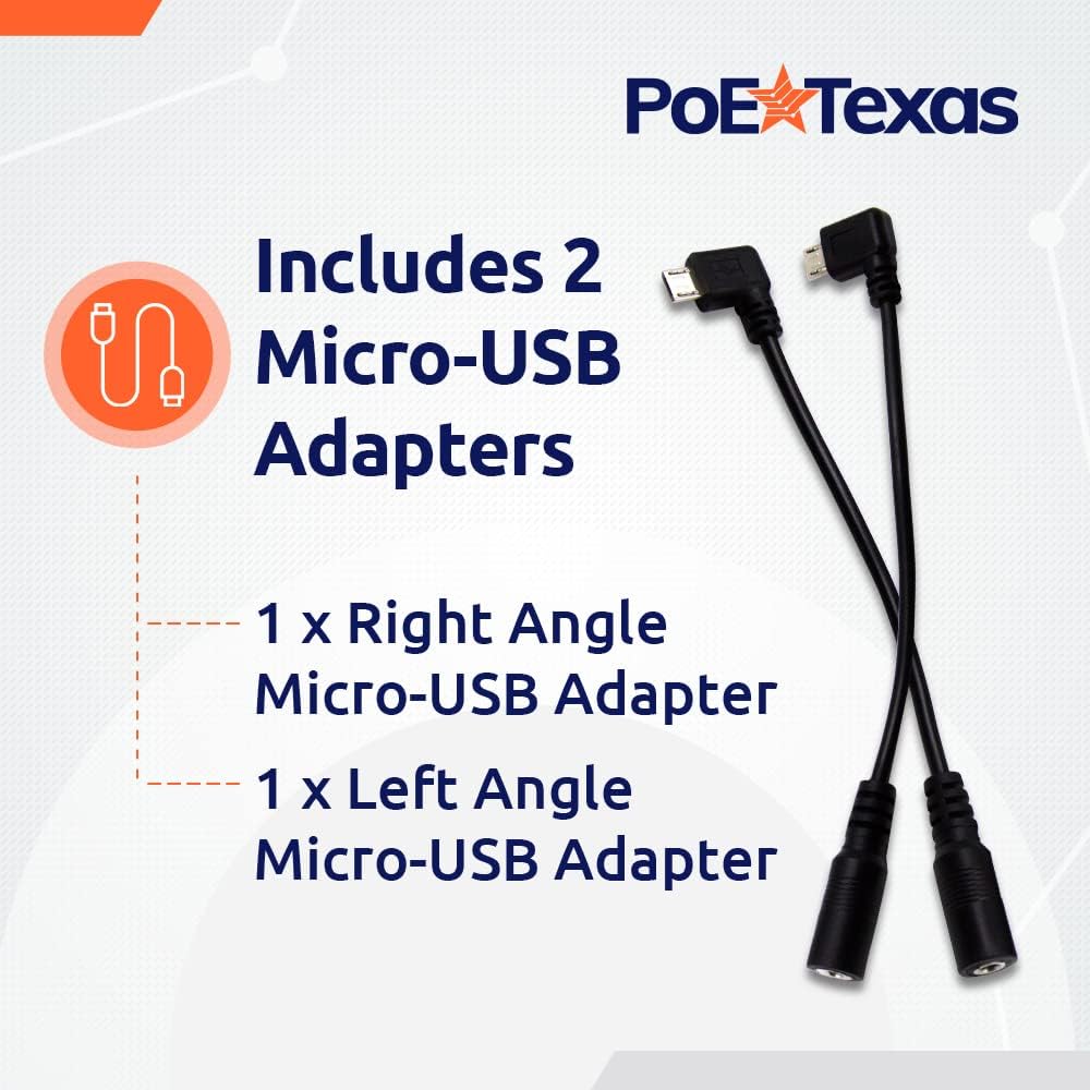 PoE Texas 802.3af Power Over Ethernet PoE Splitter + MicroUSB Connectors and PoE Injector - Single Port Power Over Ethernet Passive PoE Adapter