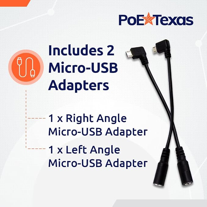 Adaptador PoE pasivo IEEE 802.3af de PoE Texas: Splitter PoE + conectores MicroUSB e inyector PoE, puerto único miniatura 6