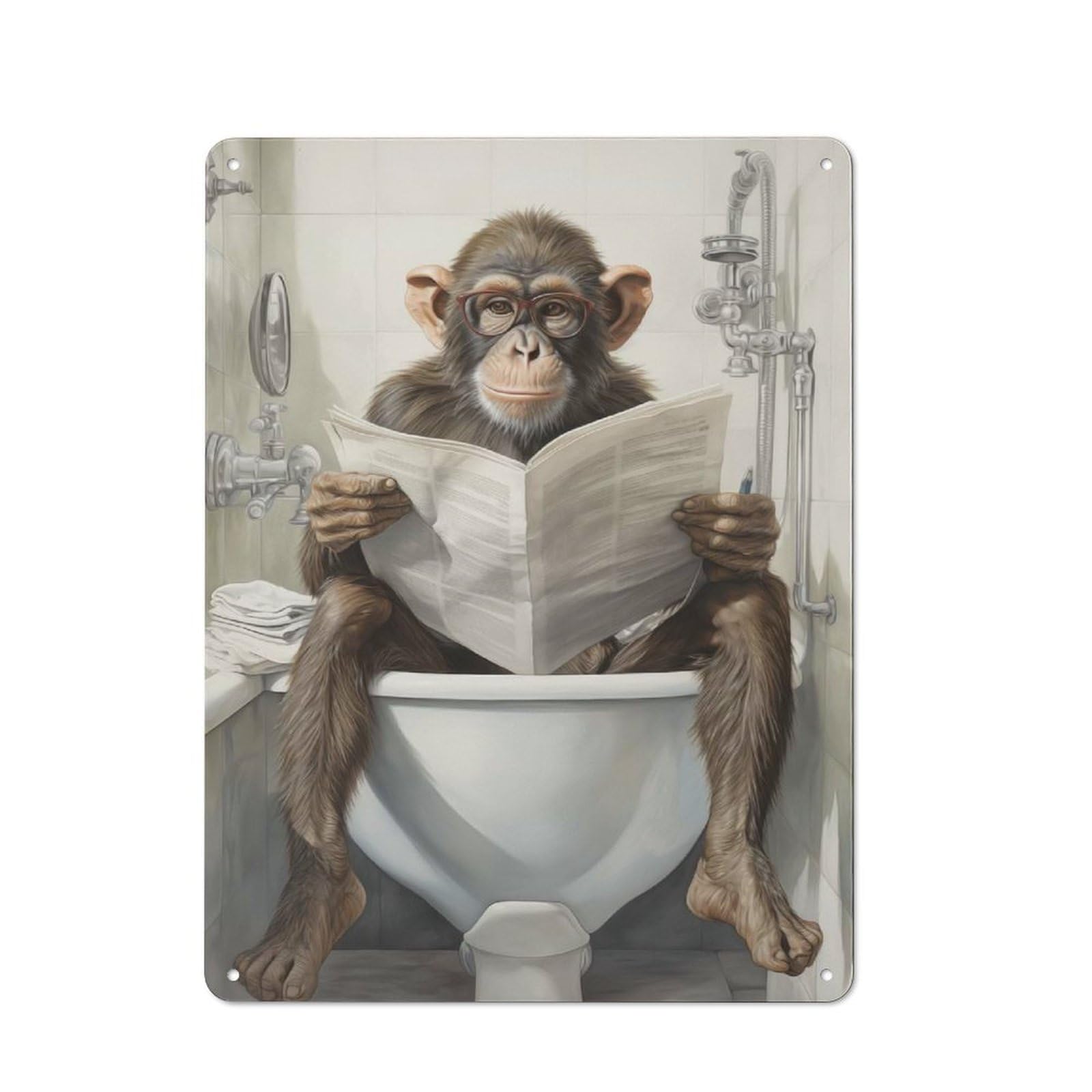 Junmoney Monkey On Toilet Metal Wall Sign 40X30cm Featuring For Home Bar Wall, Suited To Bar Sign Collectors
