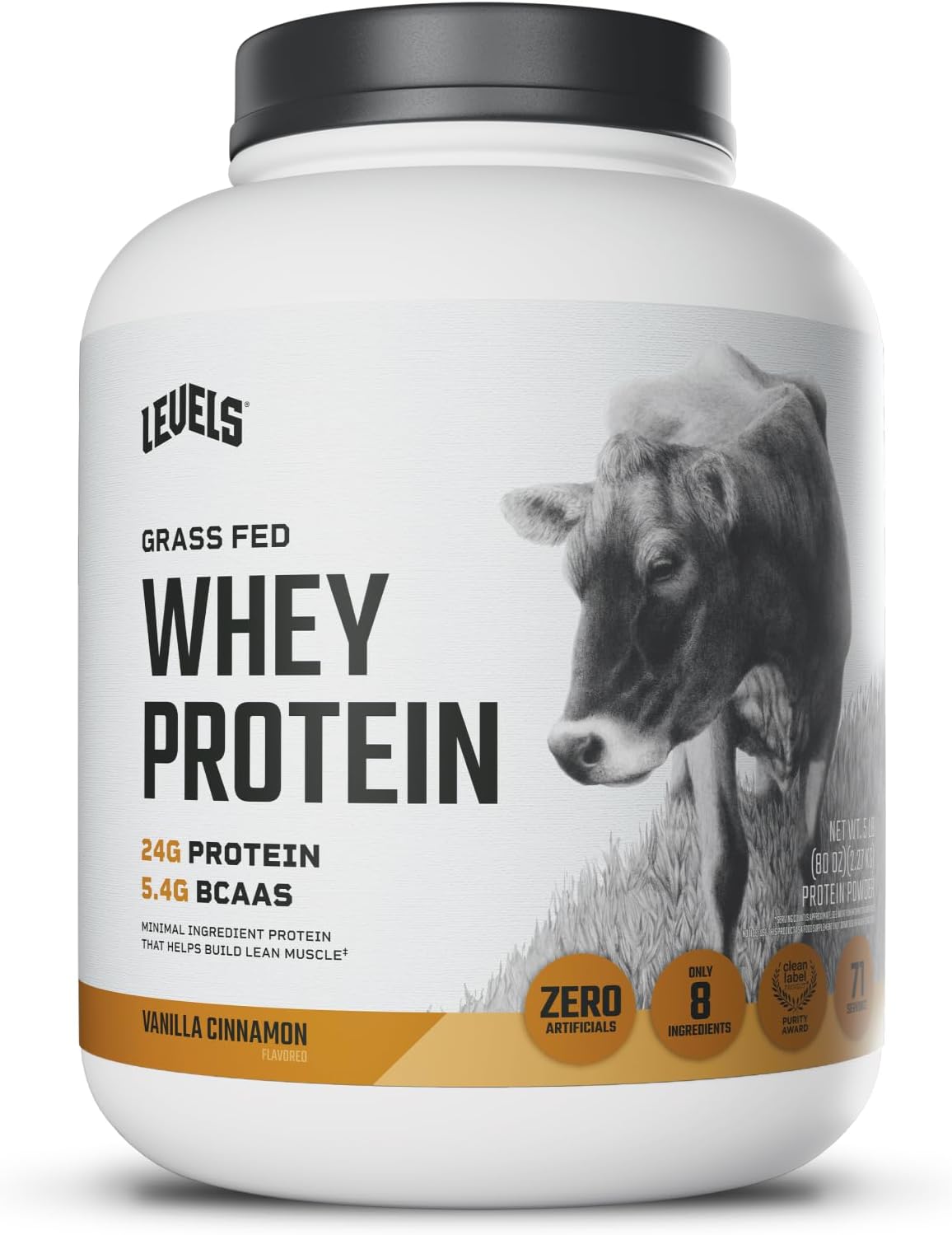 Grass Fed 100% Whey Protein, No Hormones, Vanilla Cinnamon, 5LB