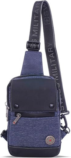 SWISS MILITARY Black Gold Collection Aquatic Crossbody Sling Bag with Adjustable Shoulder Strap, PU Coated Polyester, Quic...