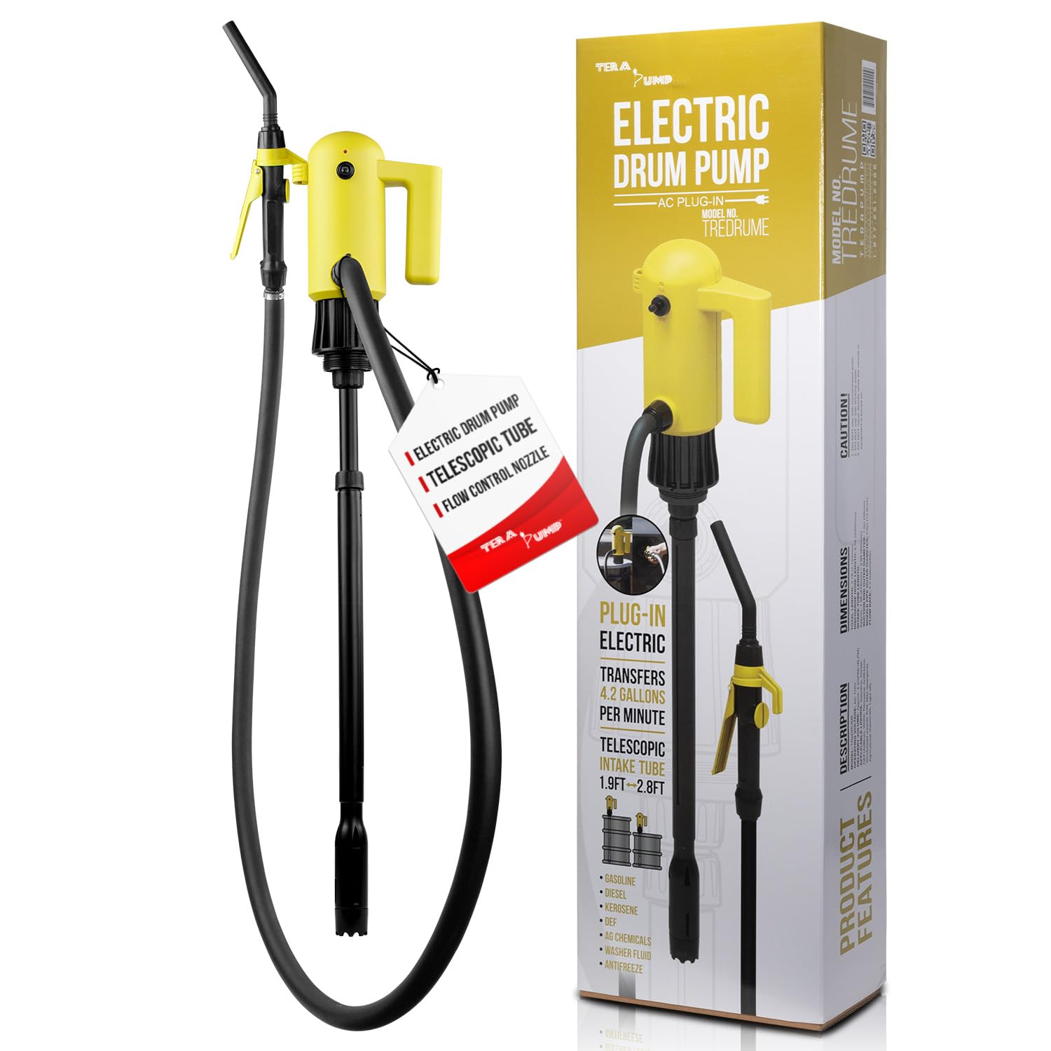 Telescopic (22.6-34 inch) Liquid Transfer Pump, 55 Gallon Drum Plug-in Electric Pump (4.2 Gal/Min) for Diesel Gasoline Kerosene DEF AdBlue Antifreeze Windshield (Washer Fluid) Detergent