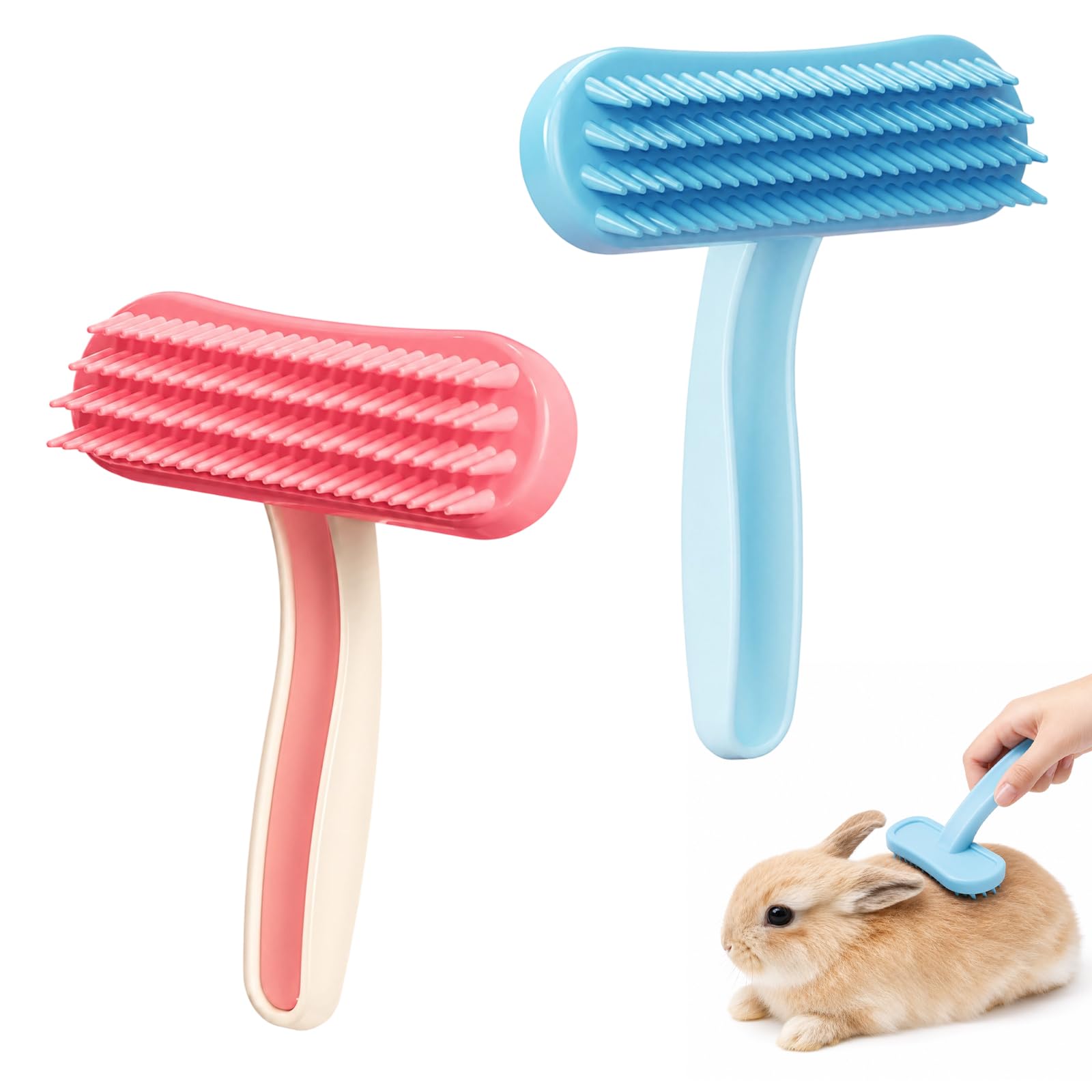 2 Pack Rabbit Brush Rabbit Grooming Kit Soft Blue And Pink Bristle Brush For Rabbits Guinea Pigs Hamsters Small Pets Daily Fur Detangling And Gentle Massage