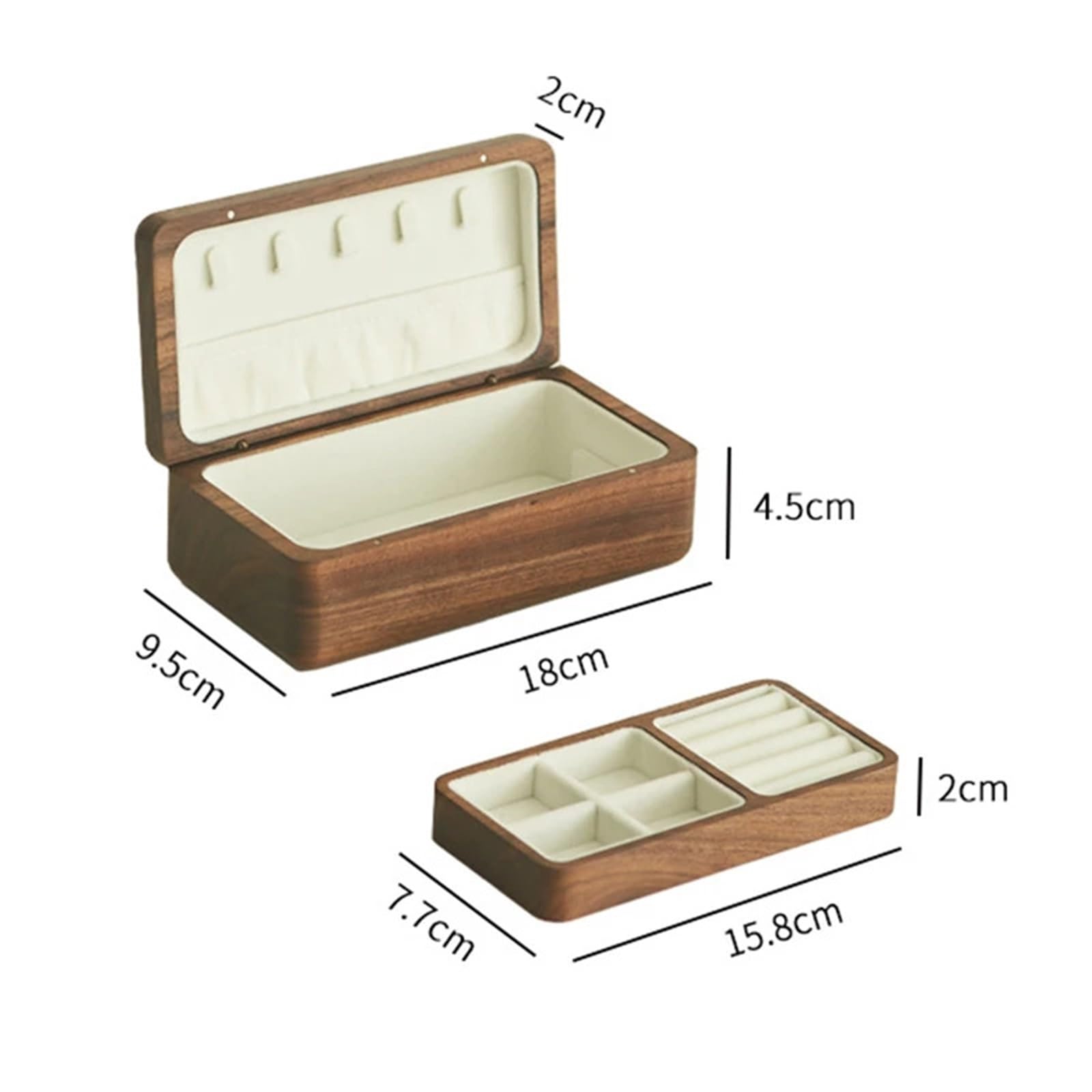 Generisch Contenitore a doppio strato per accessori, custodia in legno, collane, bracciali, orecchini, organizer, regalo di nozze, legno di noce nero (grigio interno)