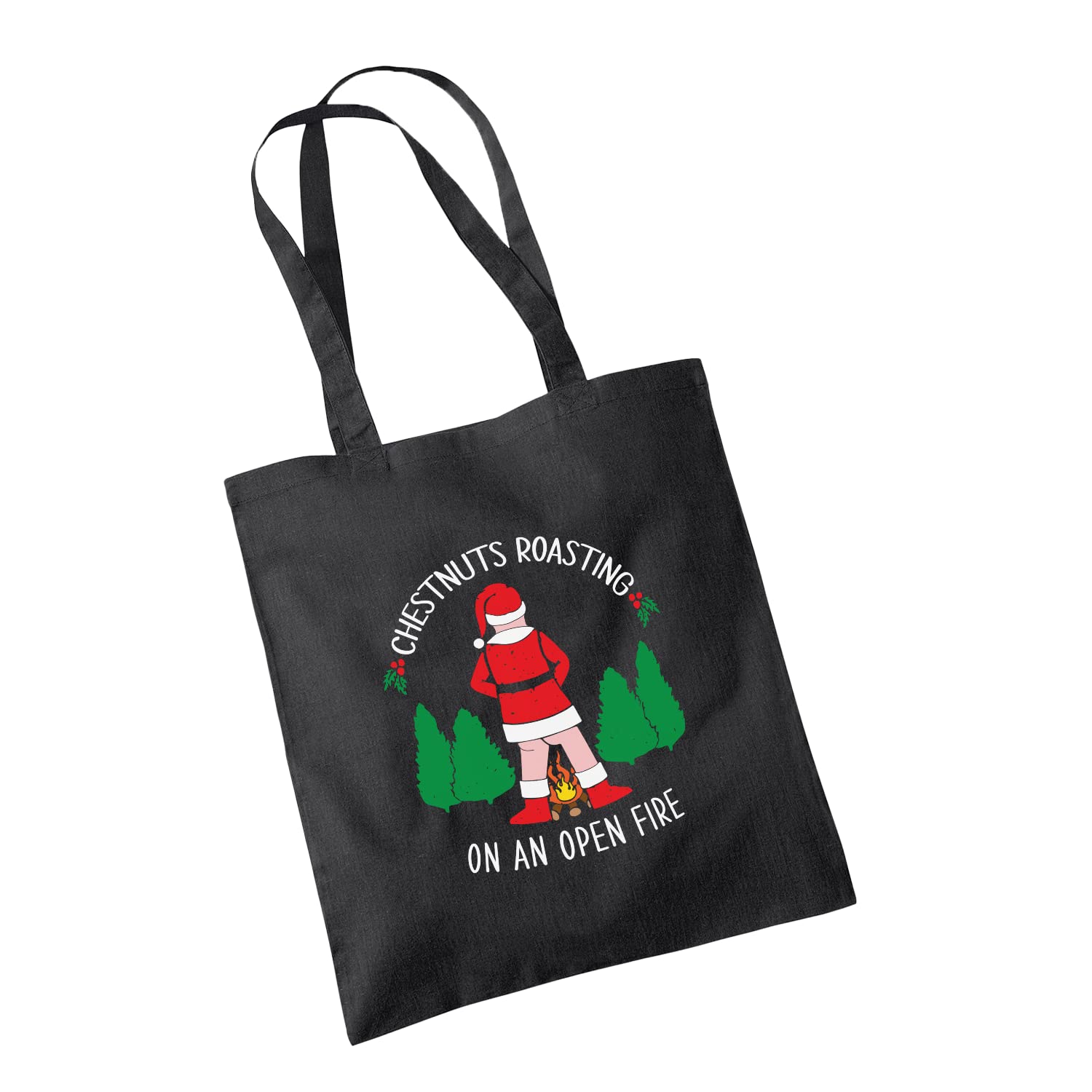 SMARTYPANTS Chestnuts Roasting On An Open Fire Tote Bag - Novelty Rude Crude Funny Joke Christmas Song Lyrics Xmas Festive Santa Balls Cotton Shopper Gift Bag Present (Black Prime)