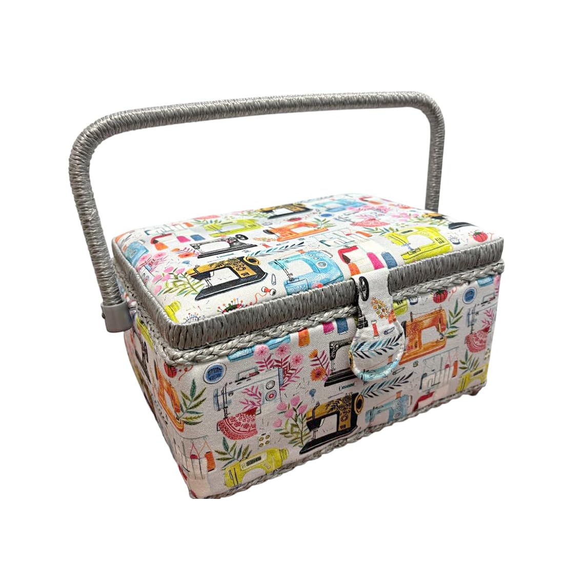 Wooden Sewing Box, Fabric Lined Sewing Box with 8 Compartments, Organizer with Pin, Storage Box with Handle and Tray, (P14, Medium) - Image 3