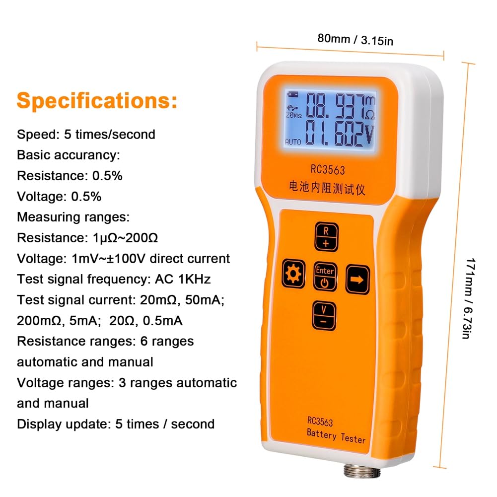 RC3563 Widerstandsprüfer, intern, für Batteriespannung, Trithium, Lithium, , Phosphat, 18650, Batterietester, Testsonde
