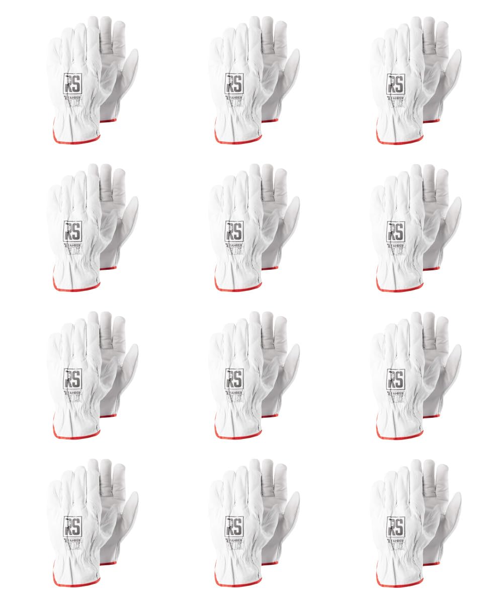 RS Gants de montage en cuir de qualité supérieure - Taille 10-12 paires - Blanc - En cuir de vache de qualité supérieure - Gants de travail - Exigence de précision