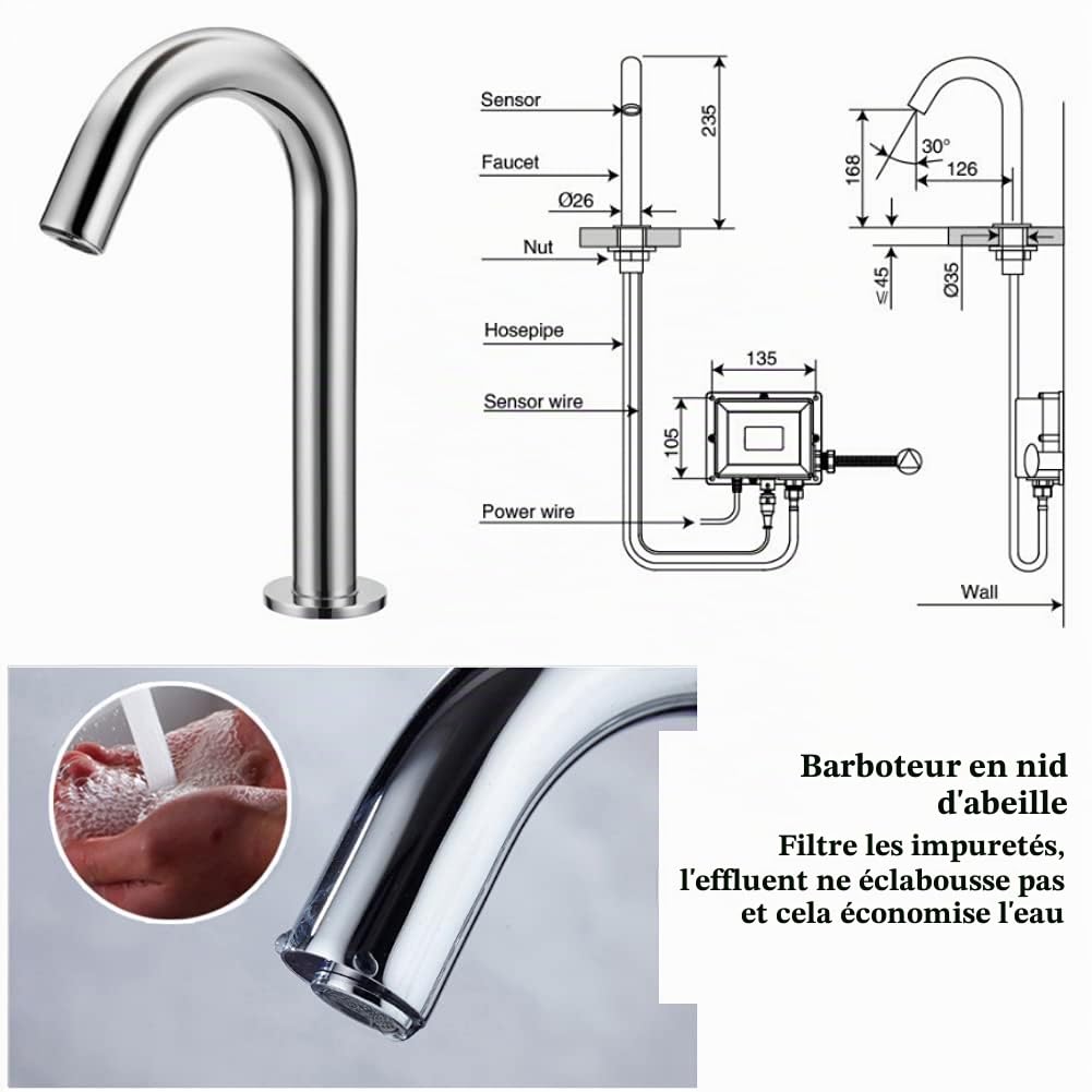 Robinet Automatique, Robinet de Lavage à capteur Infrarouge à Filetage G1/2", Robinet d'évier de Cuisine en Acier Inoxydable sans Contact, à Piles, pour Bassin de Cuisine(C)
