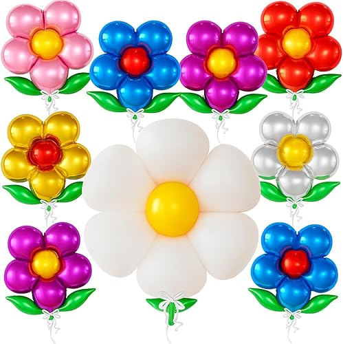Katchon, Globos de margaritas de colores enormes de 30 pulgadas, paquete de 9 globos de cumpleaños para decoraciones de cumpleaños de flores, globos