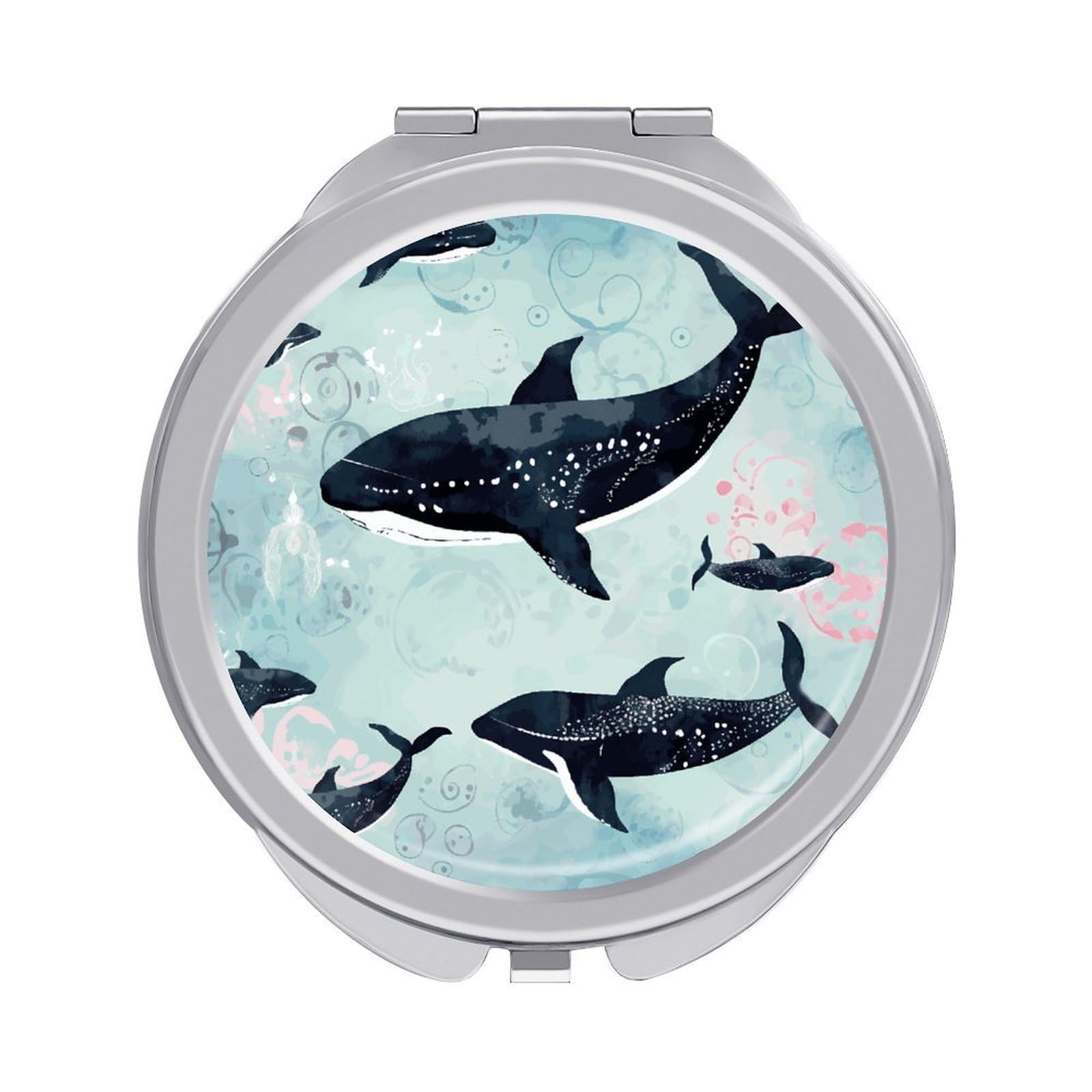 VstaDank Whale Compact Mirror for Purses Round Fashion Travel Makeup Mirror 2X /1x Magnifying Double Sides Mini Mirrors Portable Pocket Mirrors for Handbag Purse Women Gift
