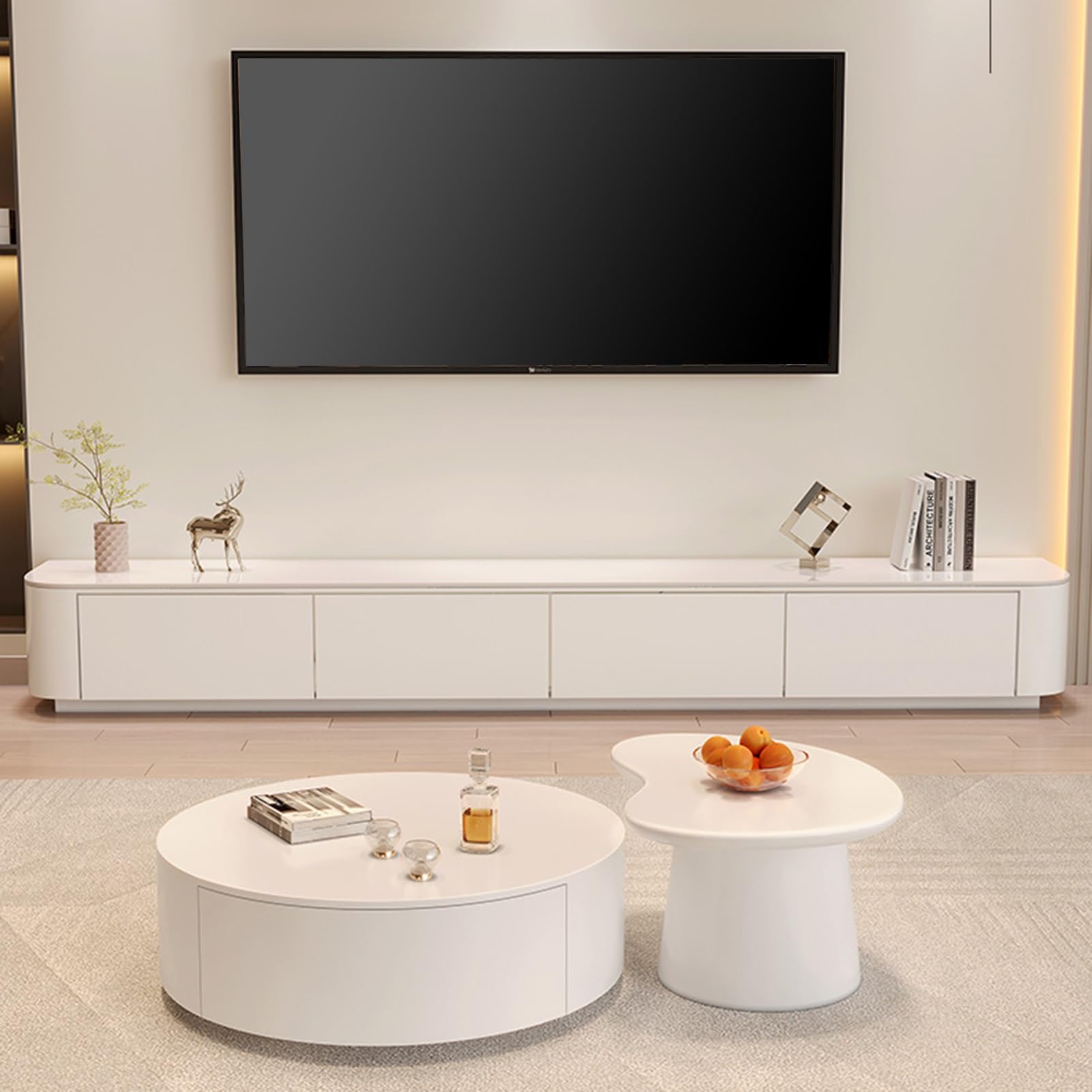 Nowoczesna szafka pod telewizor z 2 szufladami i półkami stylowe centrum rozrywki do salonu drewniany stół konsolowy o szerokości 180 cm stojak pod telewizor funkcjonalny stojak multimedialny