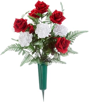 OakRidge Red Roses and White Carnation Memorial Bouquet - Silk Floral