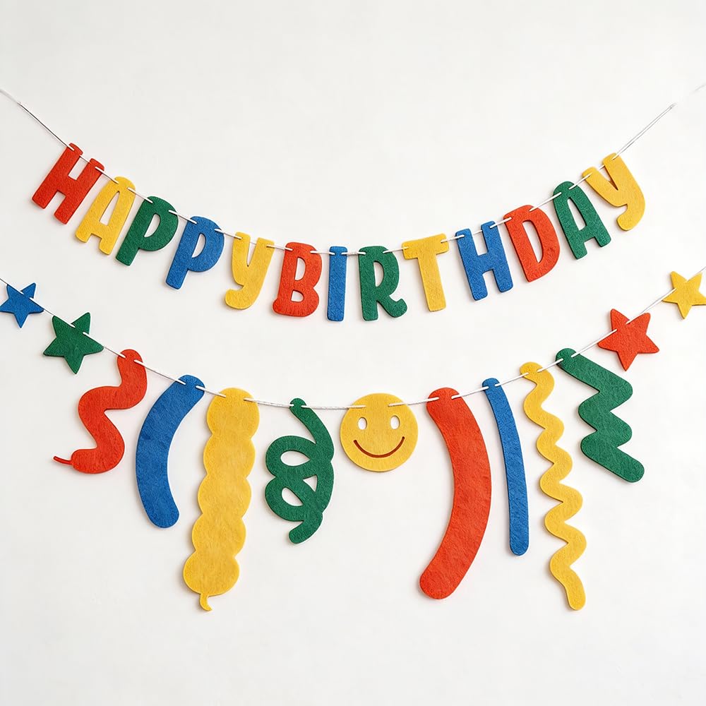 Happy Birthday Banner Felt Garland - Reusable Colorful Rainbow Party Decorations for Kids Adults Home Birthday Party Decor