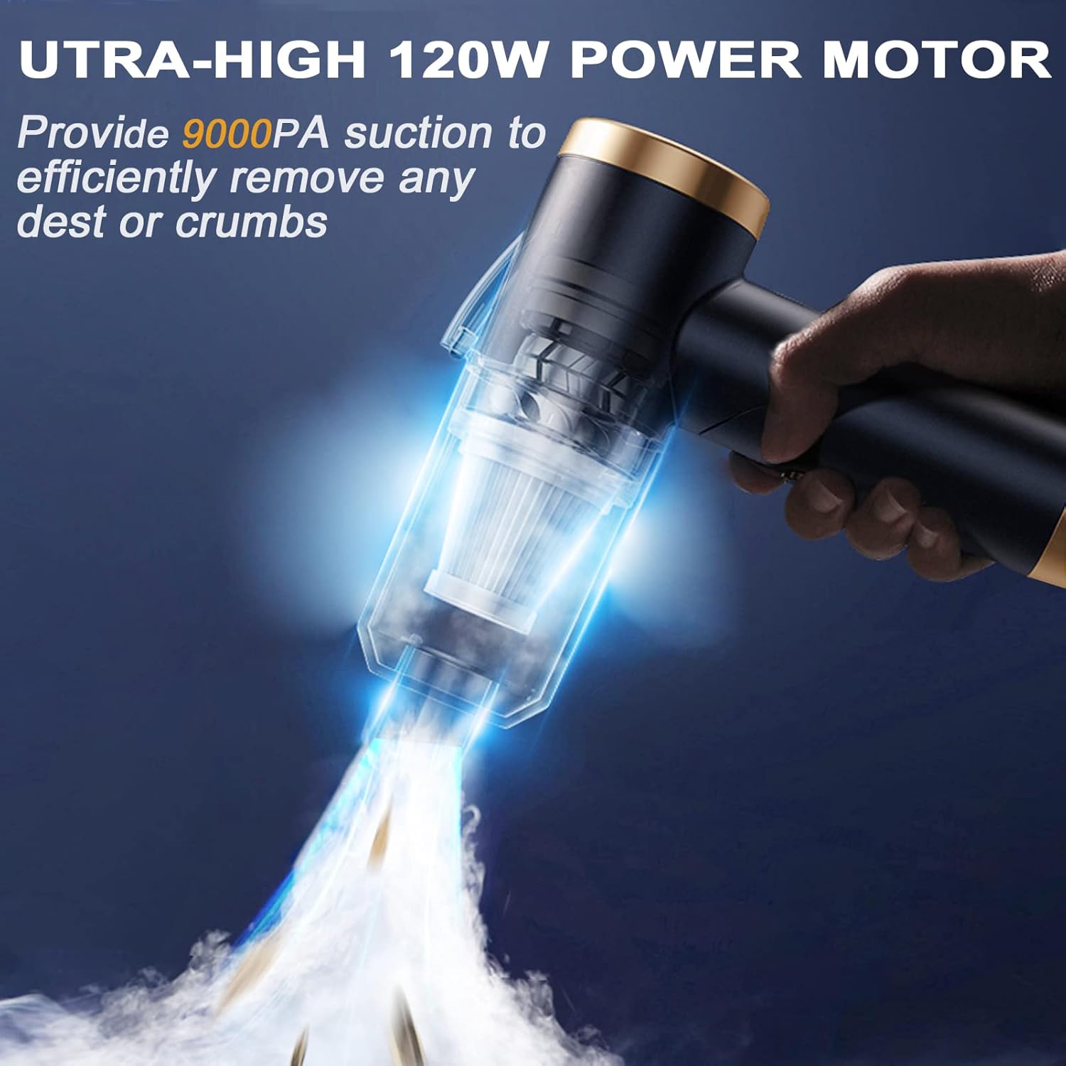 Tipcoo Car Vacuum Wireless Handheld Car Vacuum Cleaner with LED Light 9000PA Suction Power Portable Vacuum Mini Vacuum Desktop Vacuum Cordless Vacuum Rechargeable Lightweight (Black) -