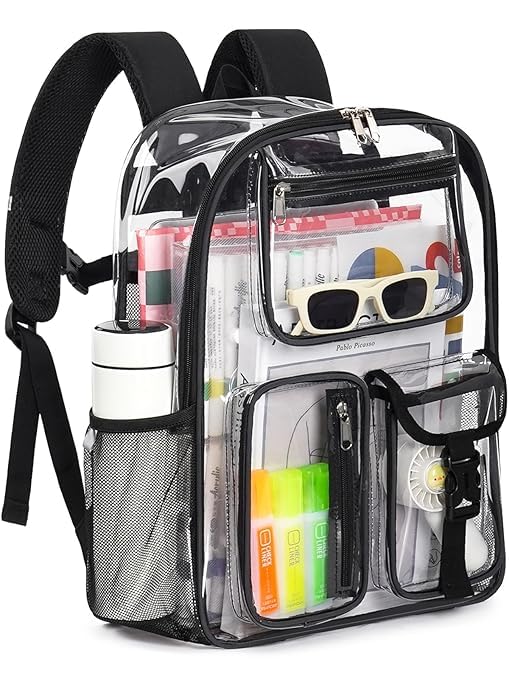 Heavy Duty Clear Backpack For Boys Girls Women Men, 17 Inch Clear Bookbag With Multi-Pockets For Sport Work Travel-image-48