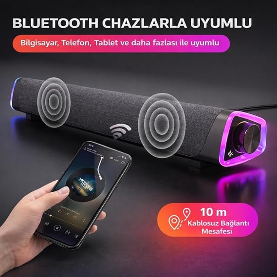 Coofbe RGB Işıklı Vers.5.3 Bluetooth Masaüstü Hoparlör TV Bilgisayar Soundbar Ses Sistemi Speaker Hoparlör