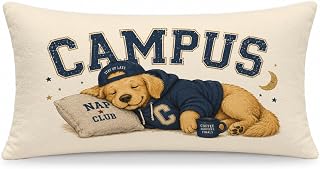 Cute Golden Retriever College Dorm Lumbar Pillow Cover | Dog Lover Gifts for College Students, Golden Retriever Pillowcase for Dorm Couch Bed Sofa, Back to School Decor, 12x20 Inch