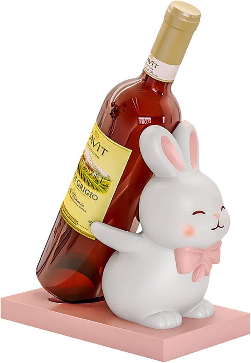Modern Resin Wine Holder With Wood Base|Small Wine Rack Countertop Decor Display Rack|Creative Cute Rabbit Wine Storage Shelf|Tabletop Wine Bottle Organizer Rack,Yellow,18x11x18cm(7.0x4.3x7.0in)