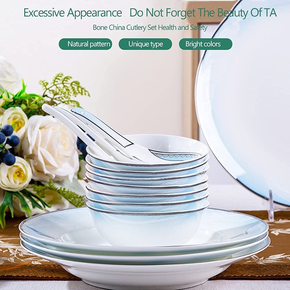 Ceramiczny zestaw zastawy stołowej 56/60 szt. - elegancki zestaw talerzy do jadalni z porcelany kostnej stylowa zastawa stołowa naczynia kompletny serwis obiadowy do użytku domowego i restauracyjnego